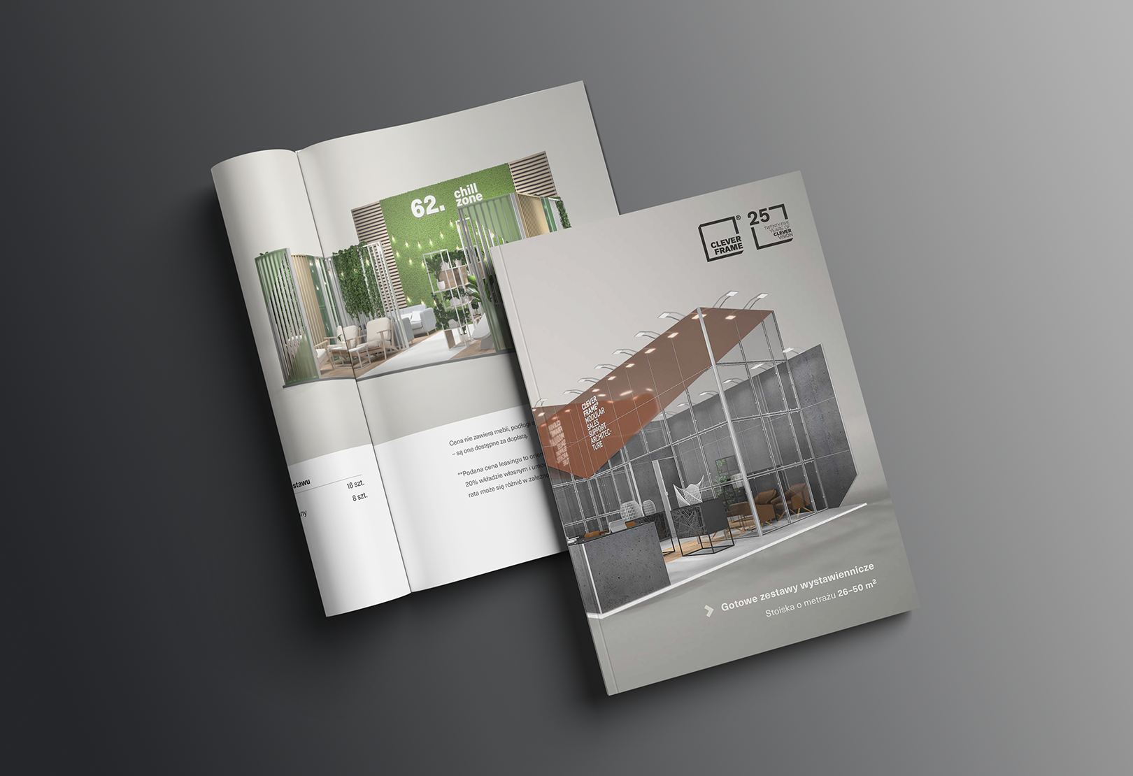 Katalog PDF – gotowe zestawy stoisk targowych 26-50 m² – Clever Frame