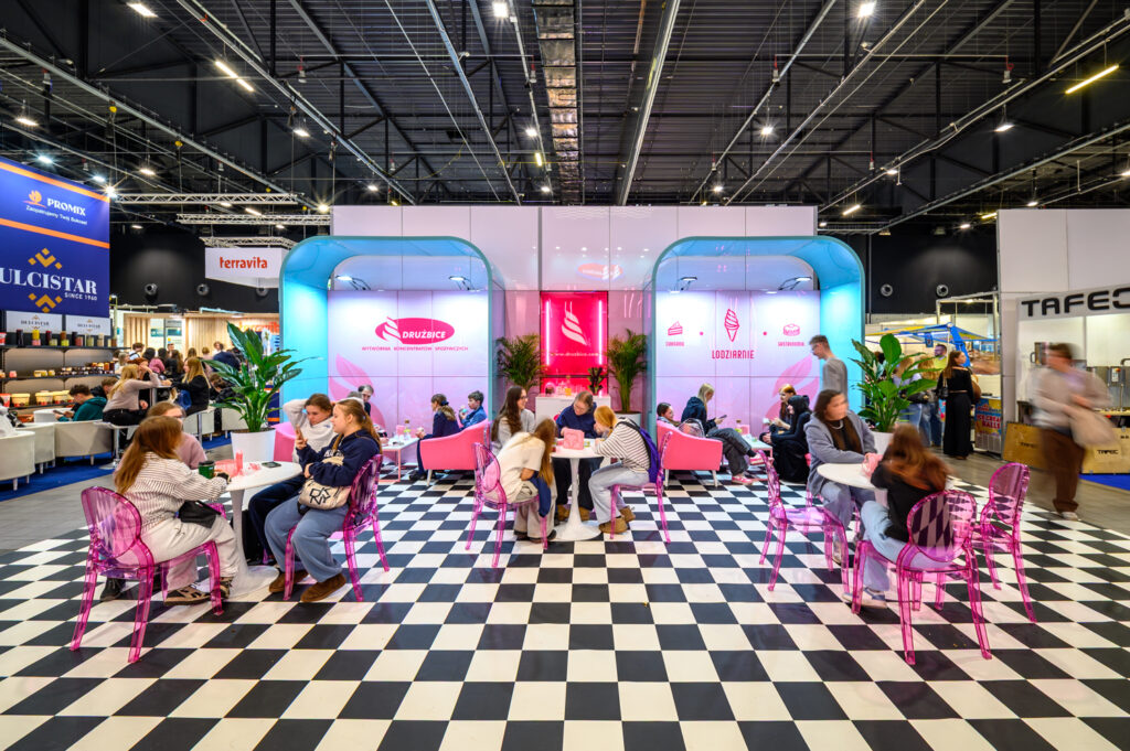 Stoisko na targi marki Drużbice - rzut na strefy degustacyjne i spotkań