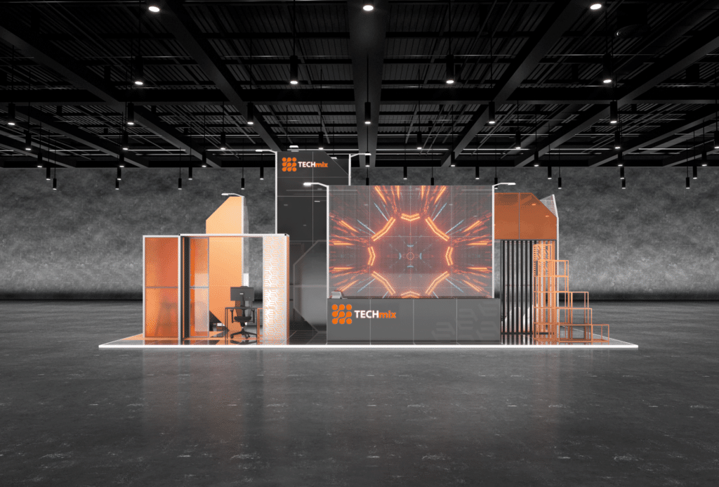 Innowacyjne stoisko targowe z ekranem LED na targi Electronics Show - projekt i produkcja Clever Frame