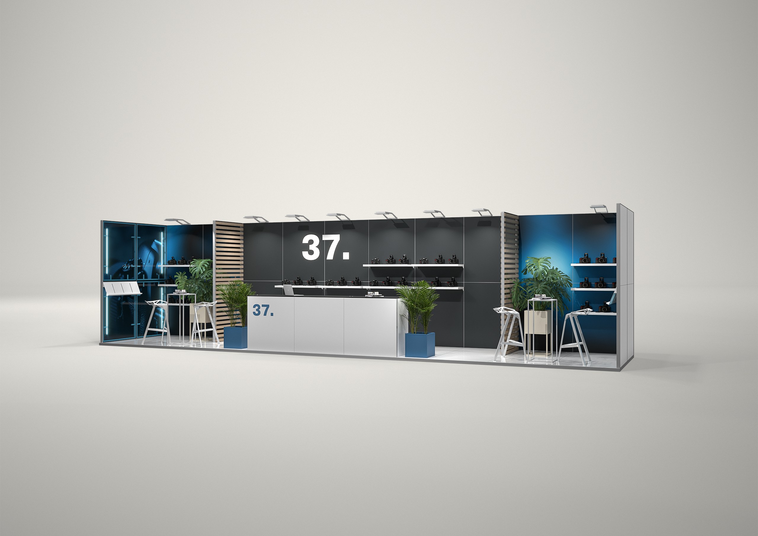Stoisko targowe narożne 10x2m (20m²) – kompaktowy projekt narożny