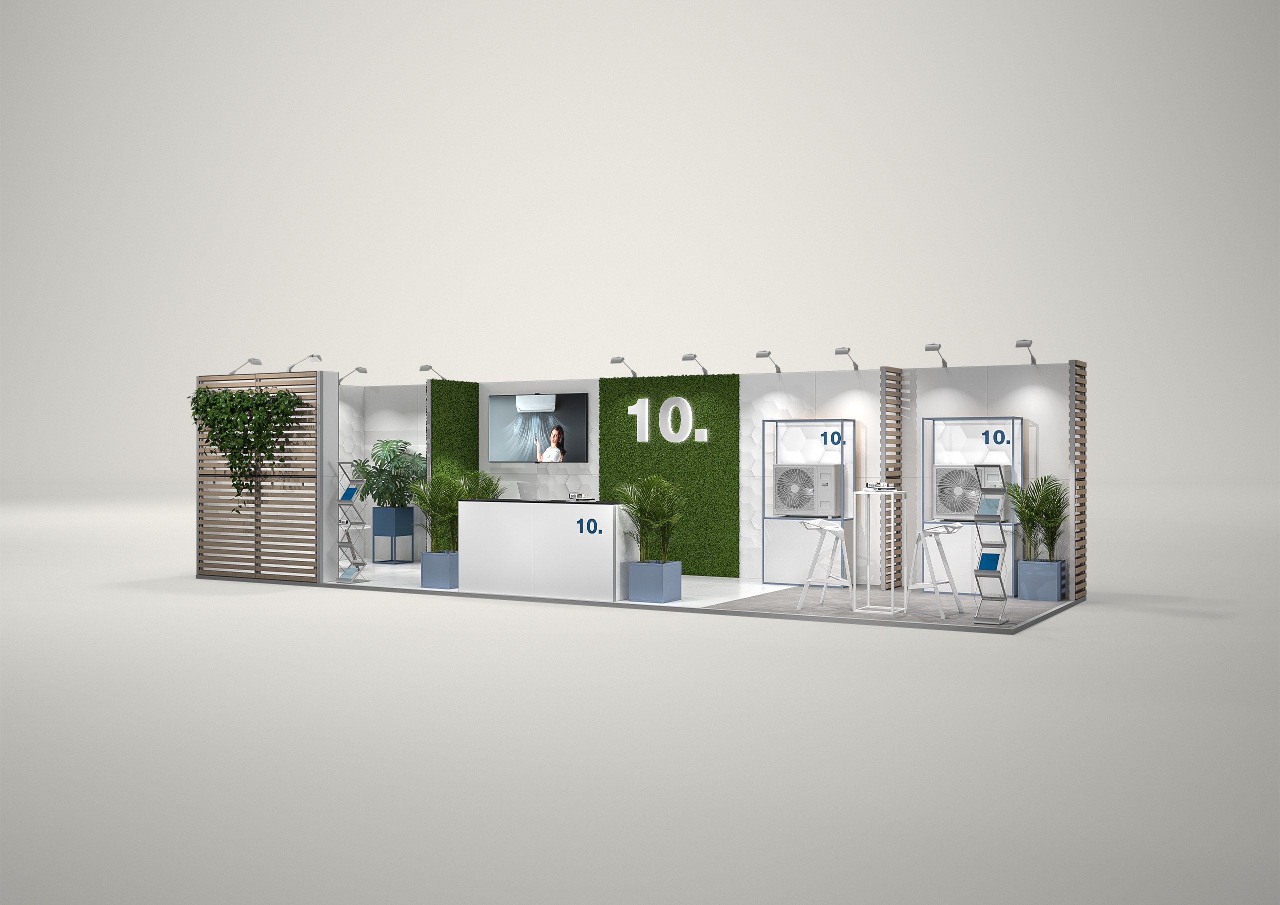 Stoisko targowe narożne 10x3m (30m²) – elegancka zabudowa narożna