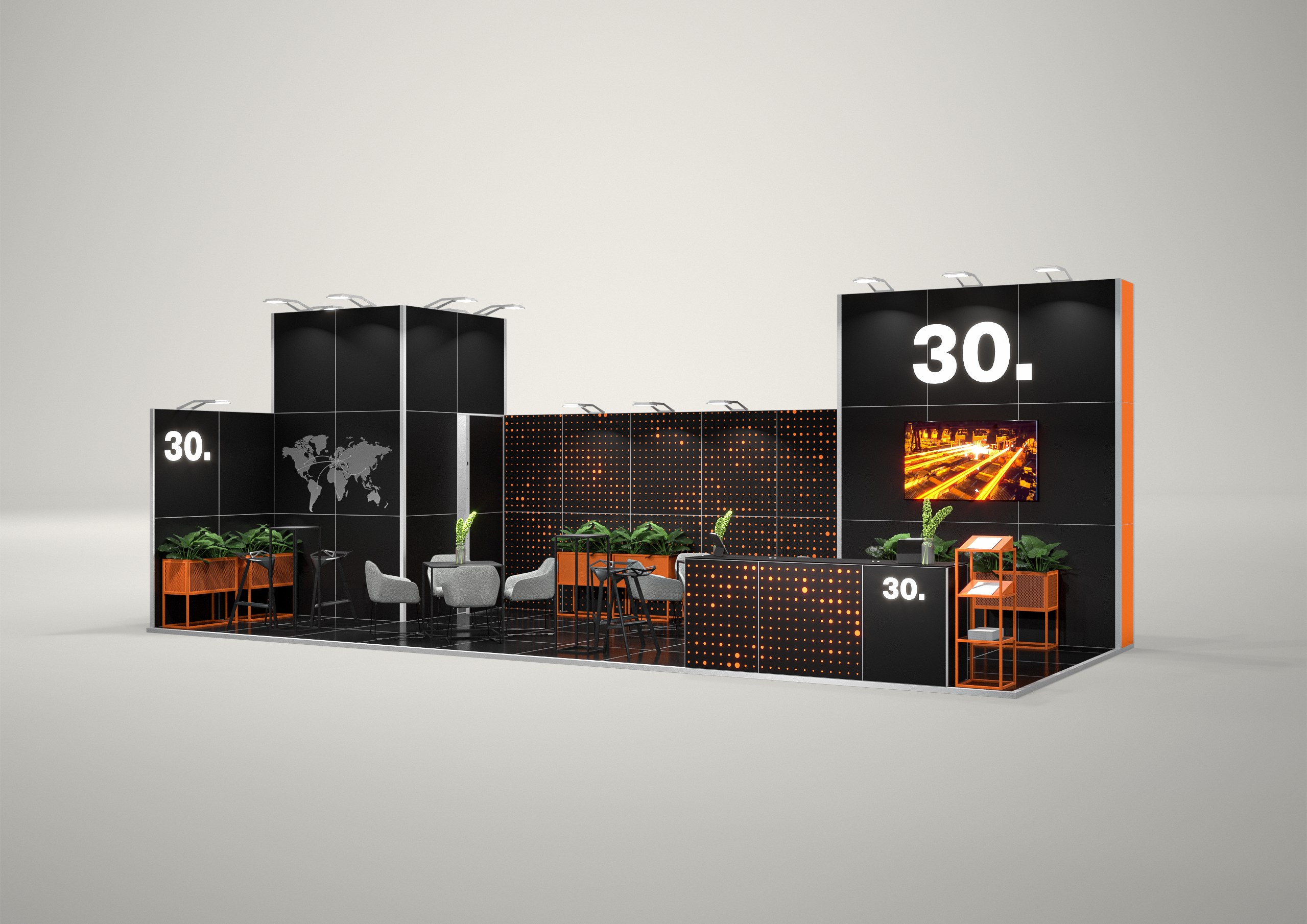Stoisko targowe narożne 10x4m (40m²) – otwarta zabudowa narożna
