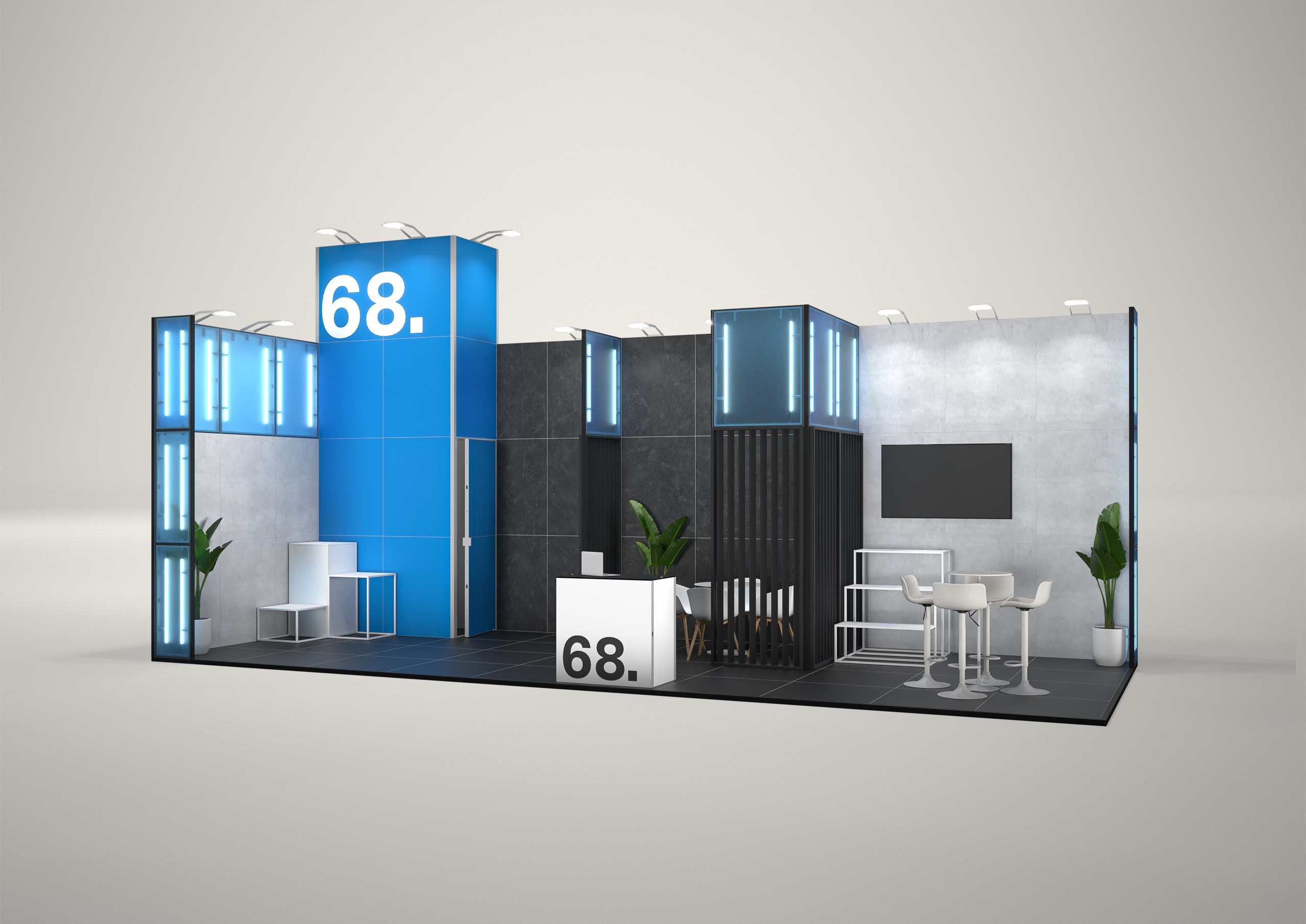 Stoisko targowe narożne 10x4m (40m²) – funkcjonalne stoisko narożne