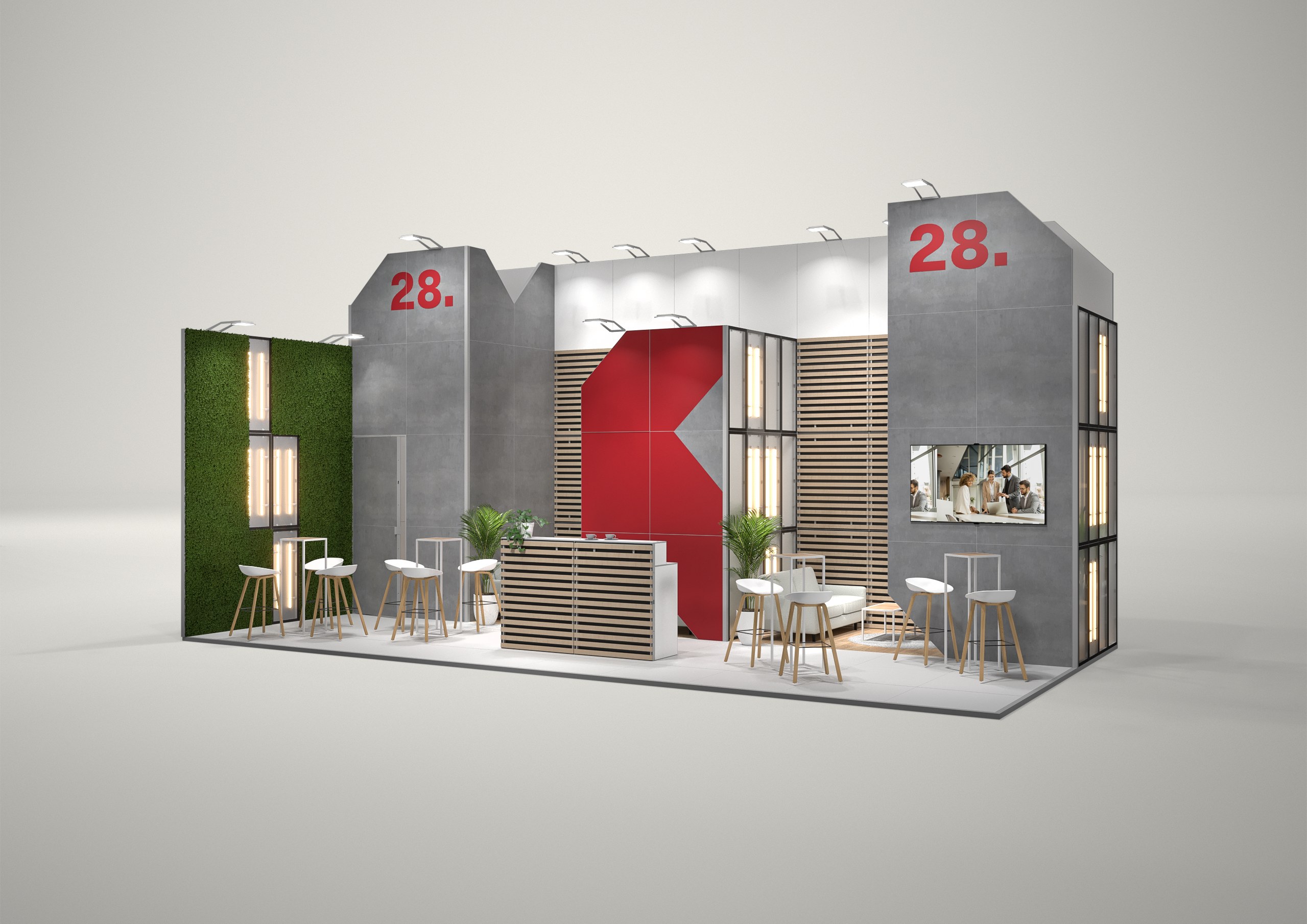 Stoisko targowe narożne 10x5m (50m²) – elegancka zabudowa narożna