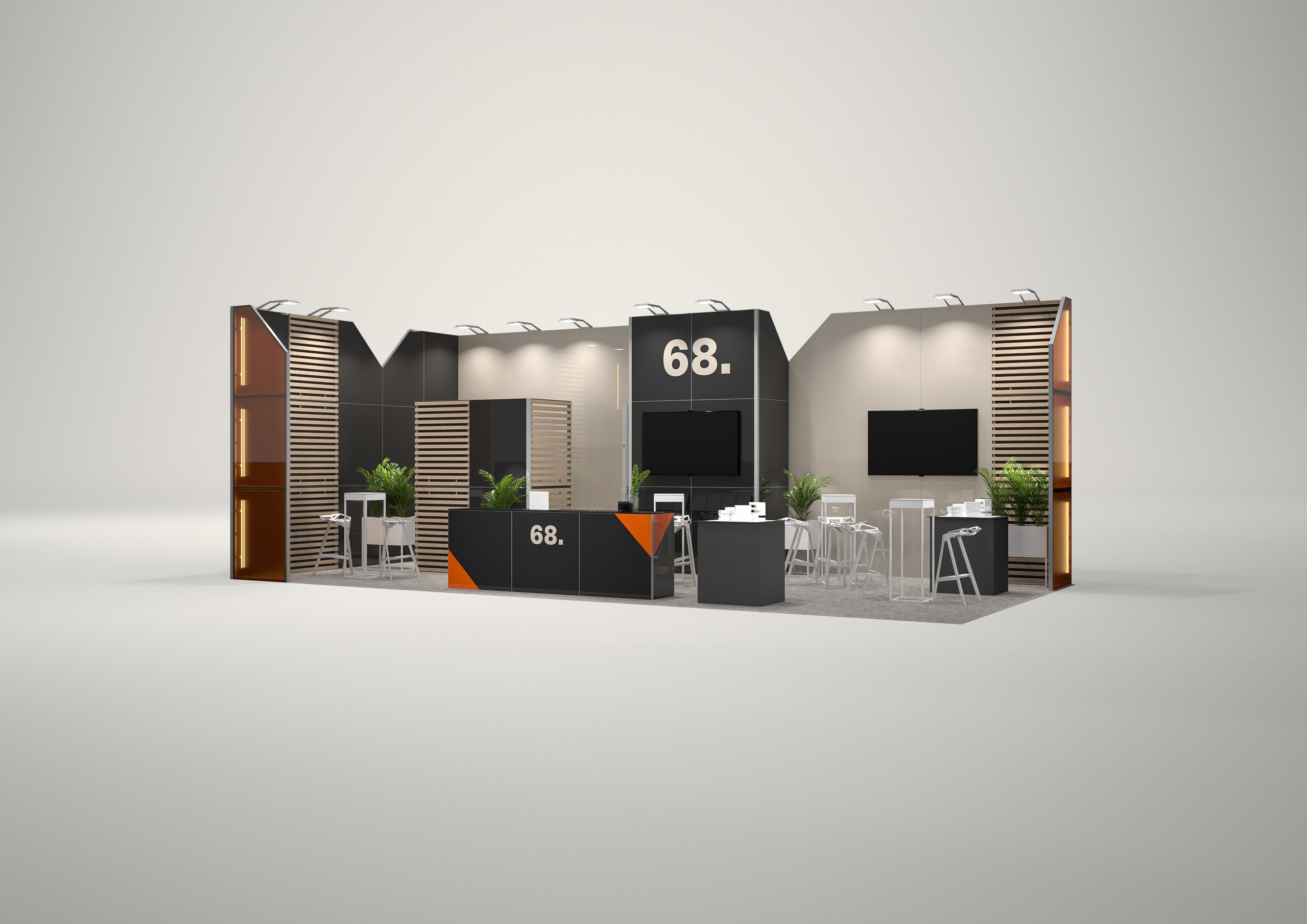 Stoisko targowe narożne 10x5m (50m²) – elegancka zabudowa narożna
