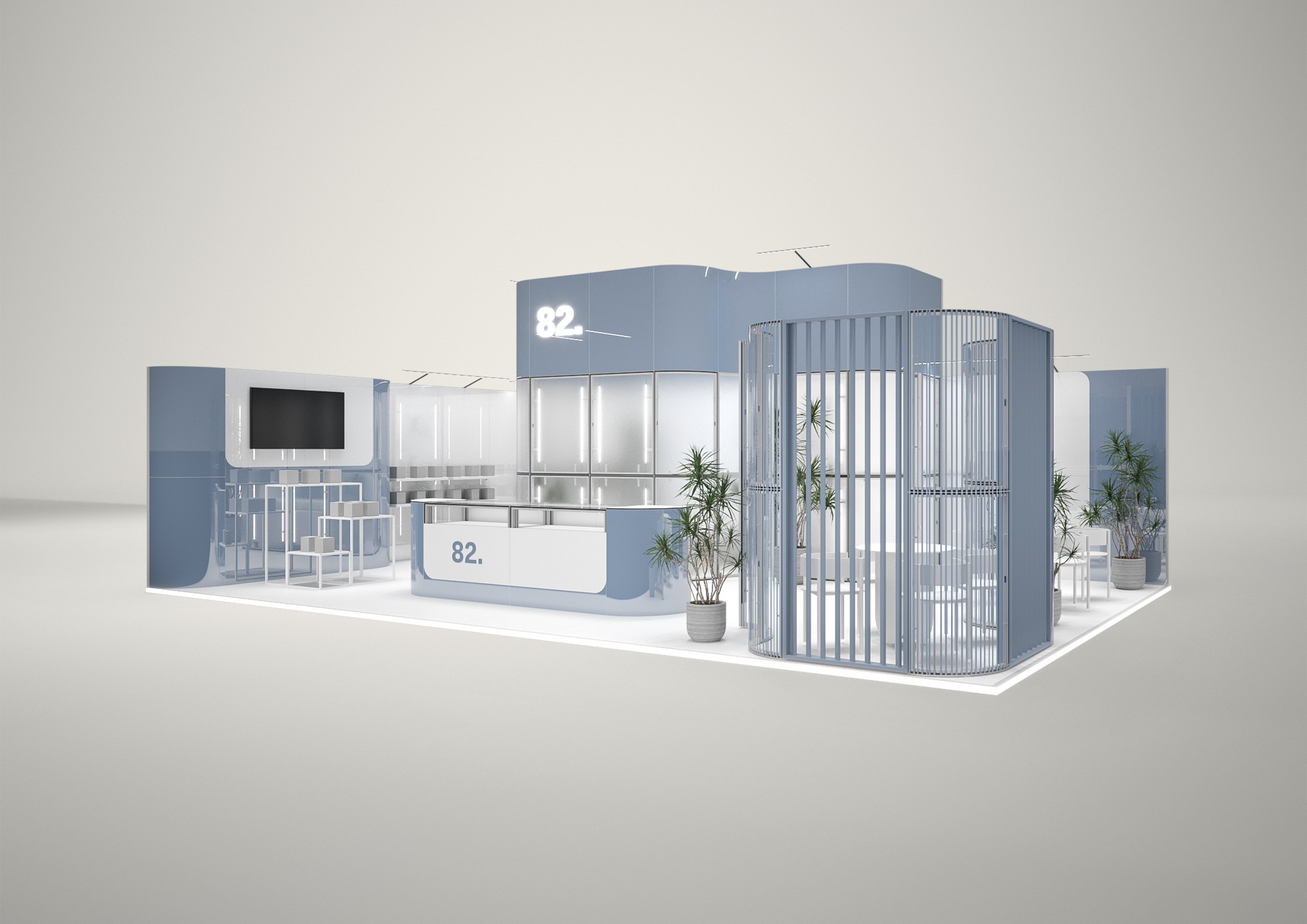Stoisko targowe narożne 10x6m (60m²) – otwarta zabudowa narożna