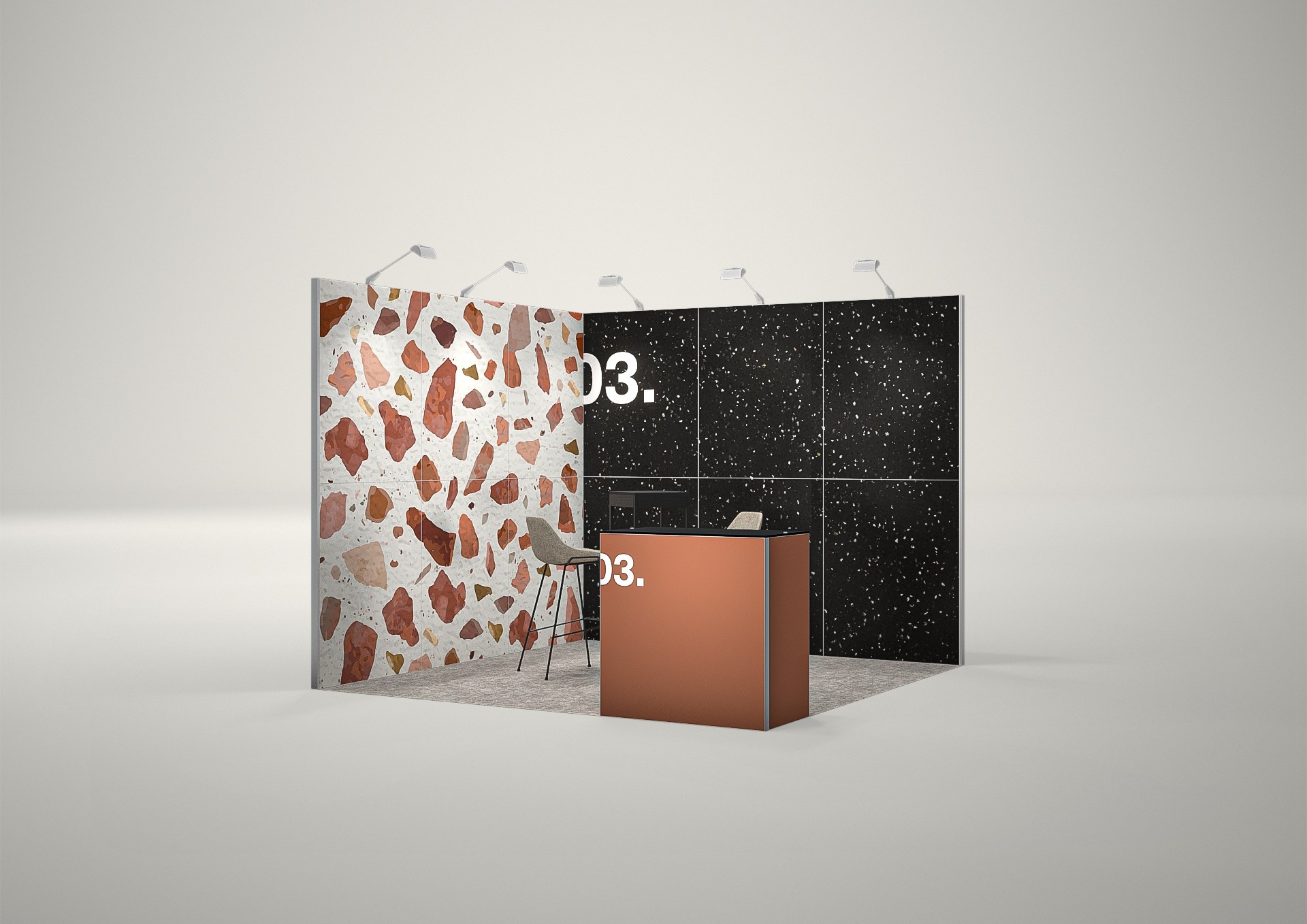 Stoisko targowe narożne 3x3m (9m²) – kompaktowy projekt narożny