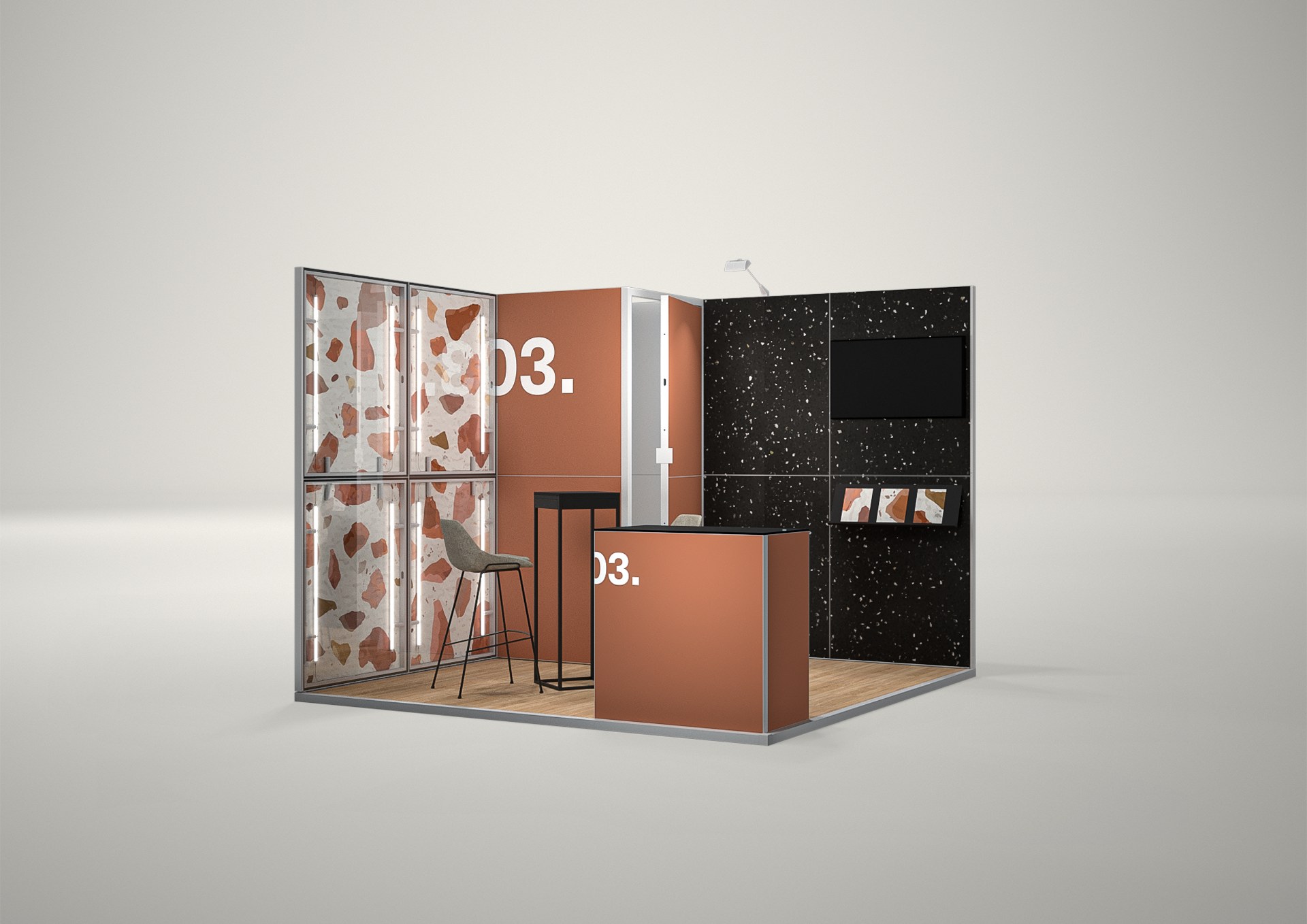 Stoisko targowe narożne 3x3m (9m²) – stoisko narożne z podświetleniem