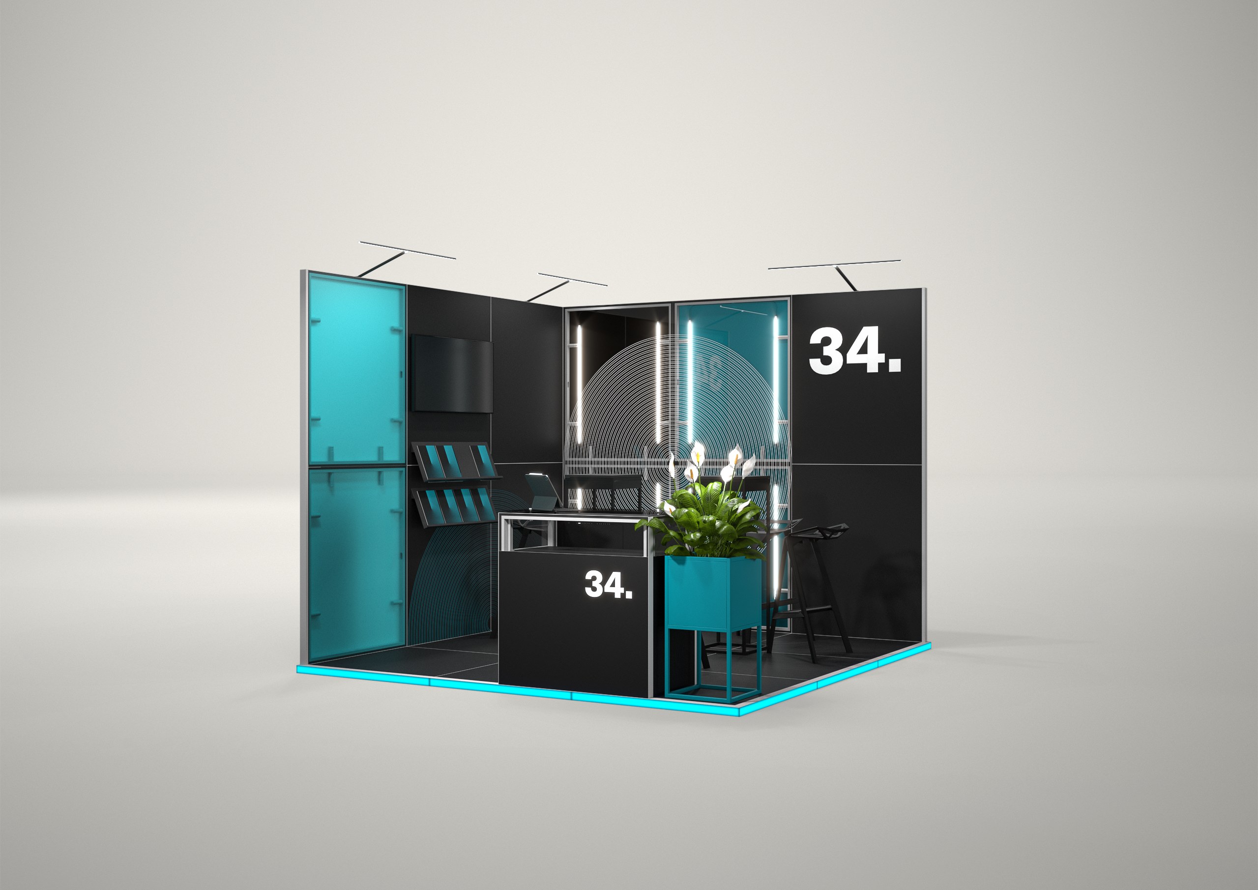 Stoisko targowe narożne 3x3m (9m²) – kompaktowy projekt narożny