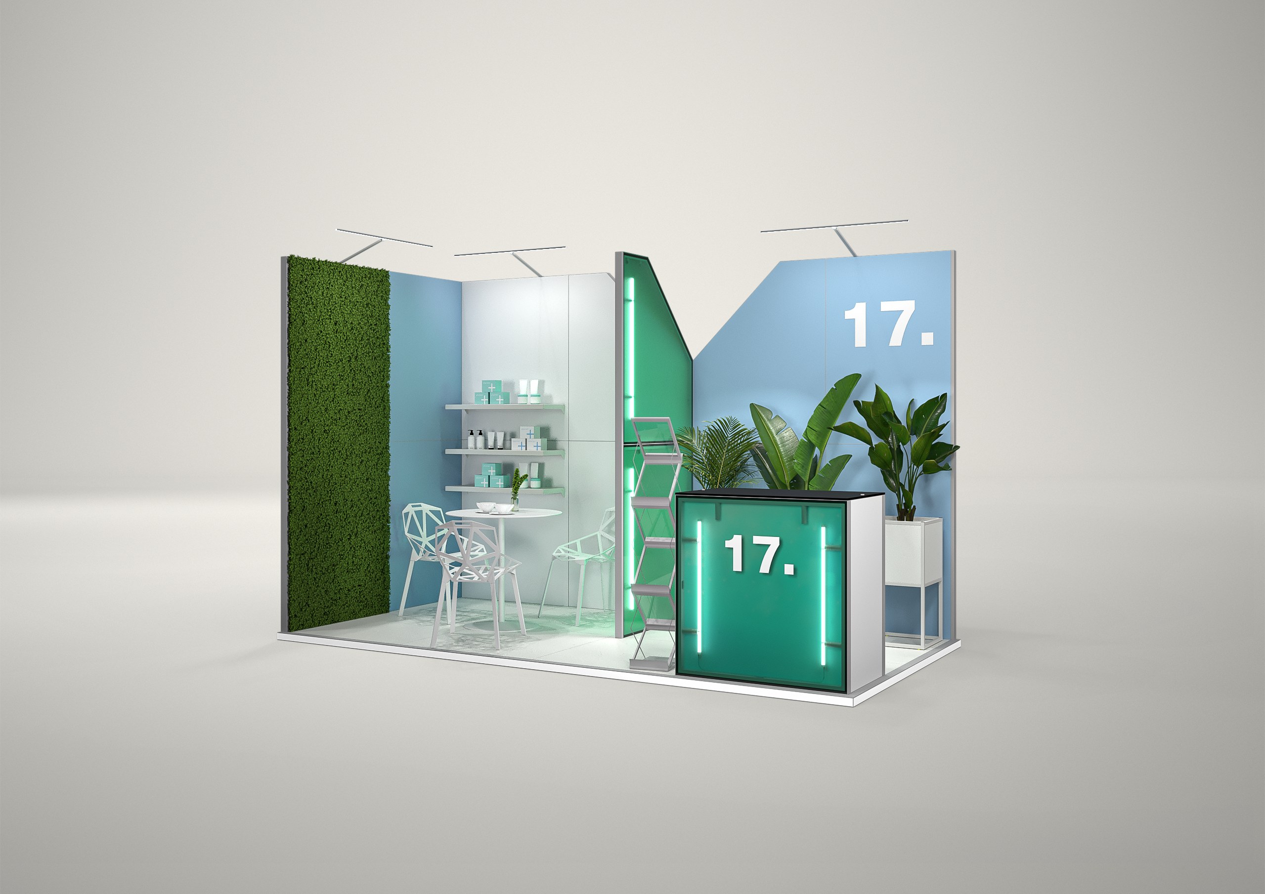 Stoisko targowe narożne 4x2m (8m²) – kompaktowy projekt narożny