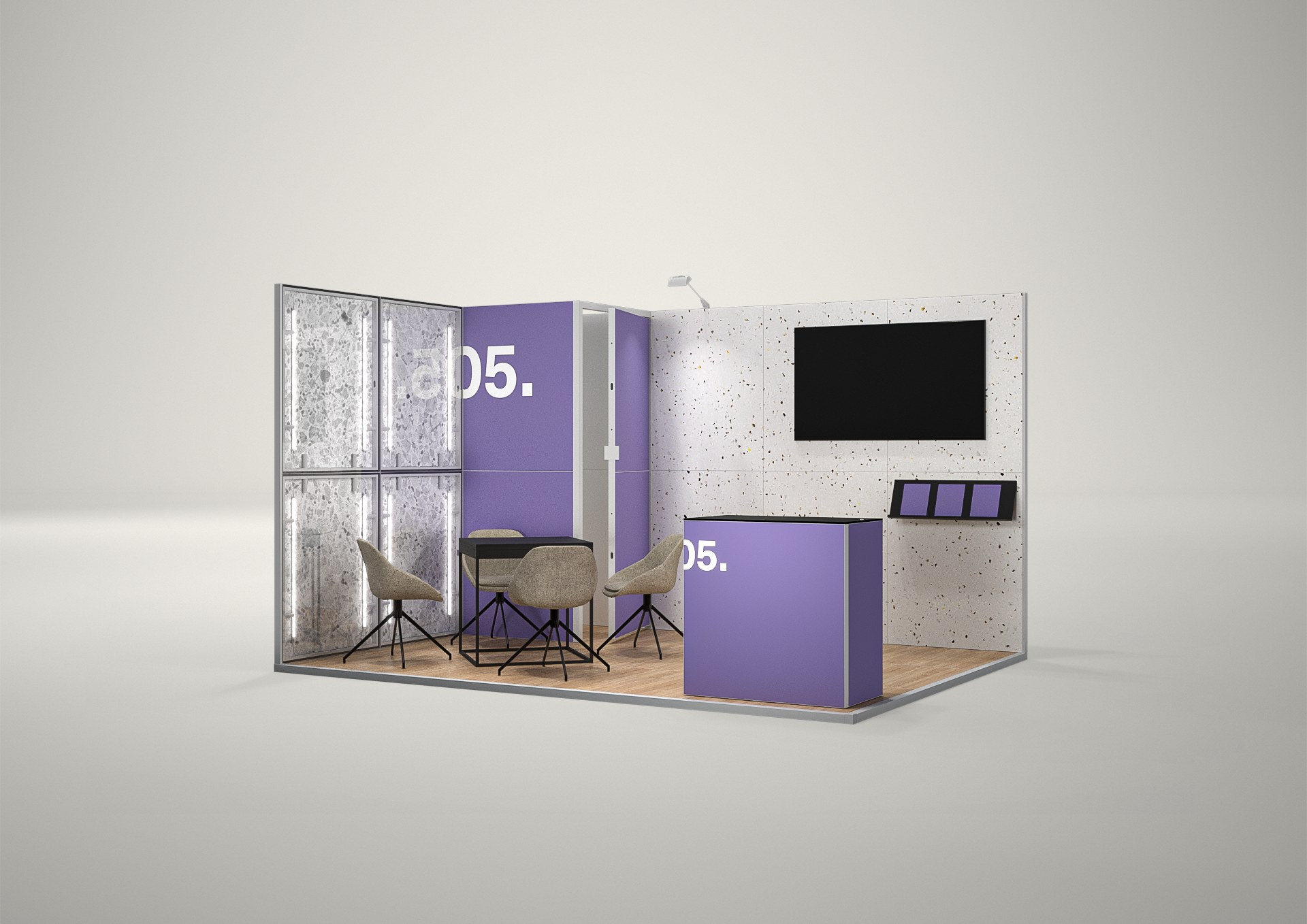 Stoisko targowe narożne 4x3m (12m²) – nowoczesna zabudowa narożna
