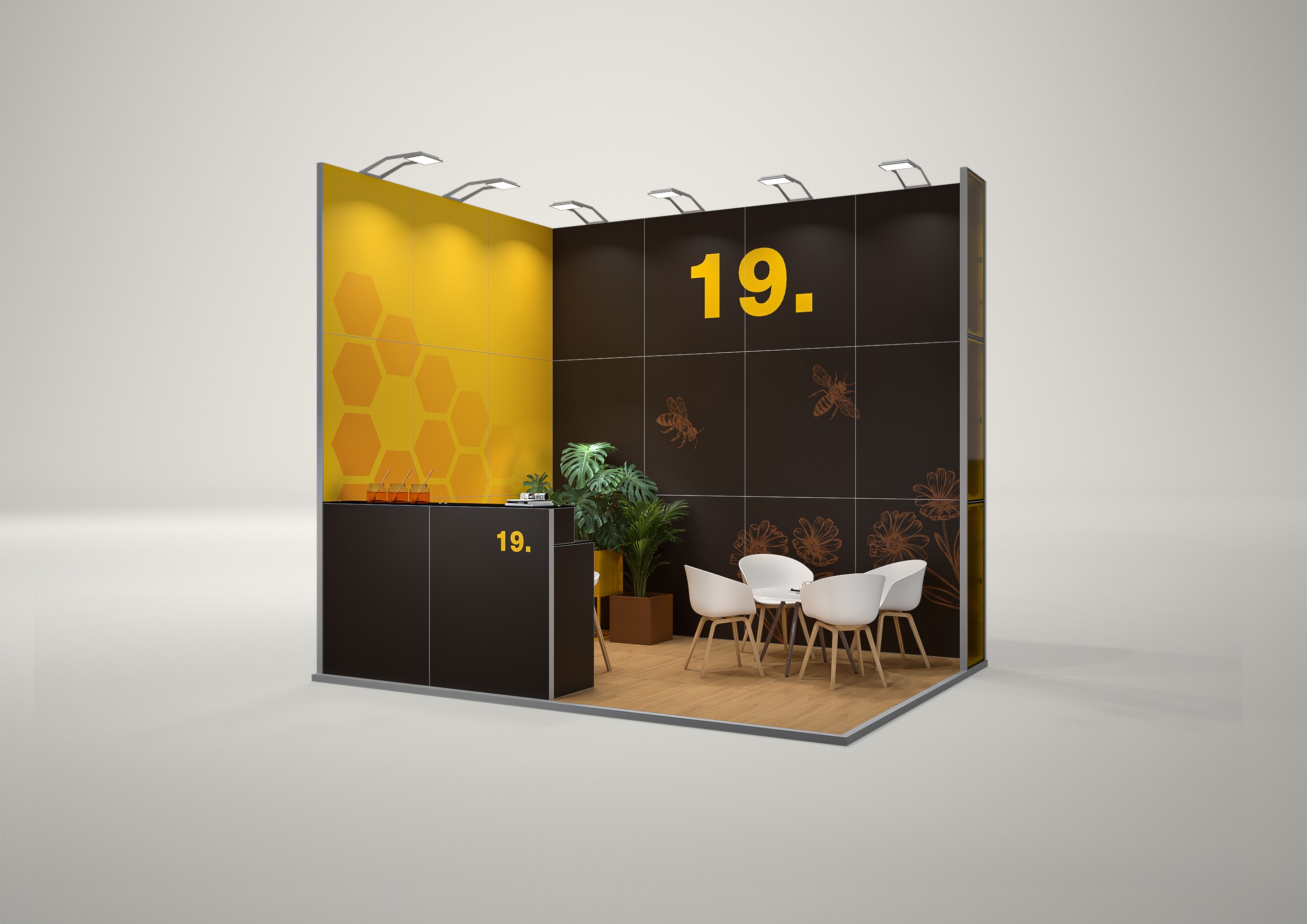 Stoisko targowe narożne 4x3m (12m²) – funkcjonalne stoisko narożne