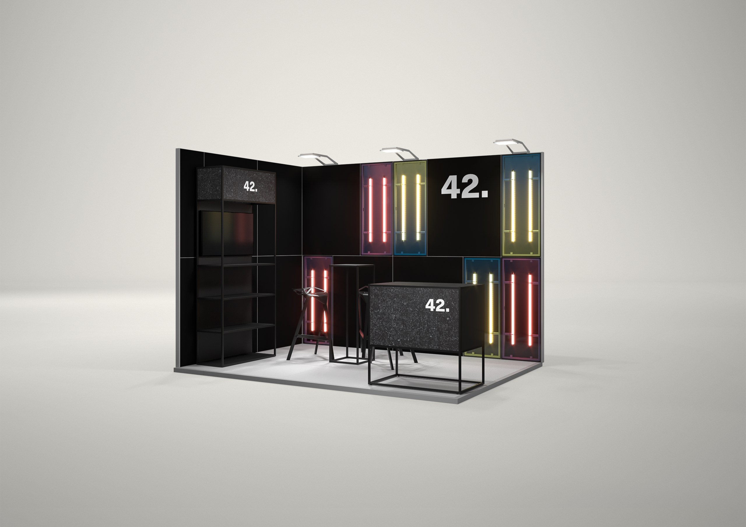 Stoisko targowe narożne 4x3m (12m²) – stoisko narożne z podświetleniem