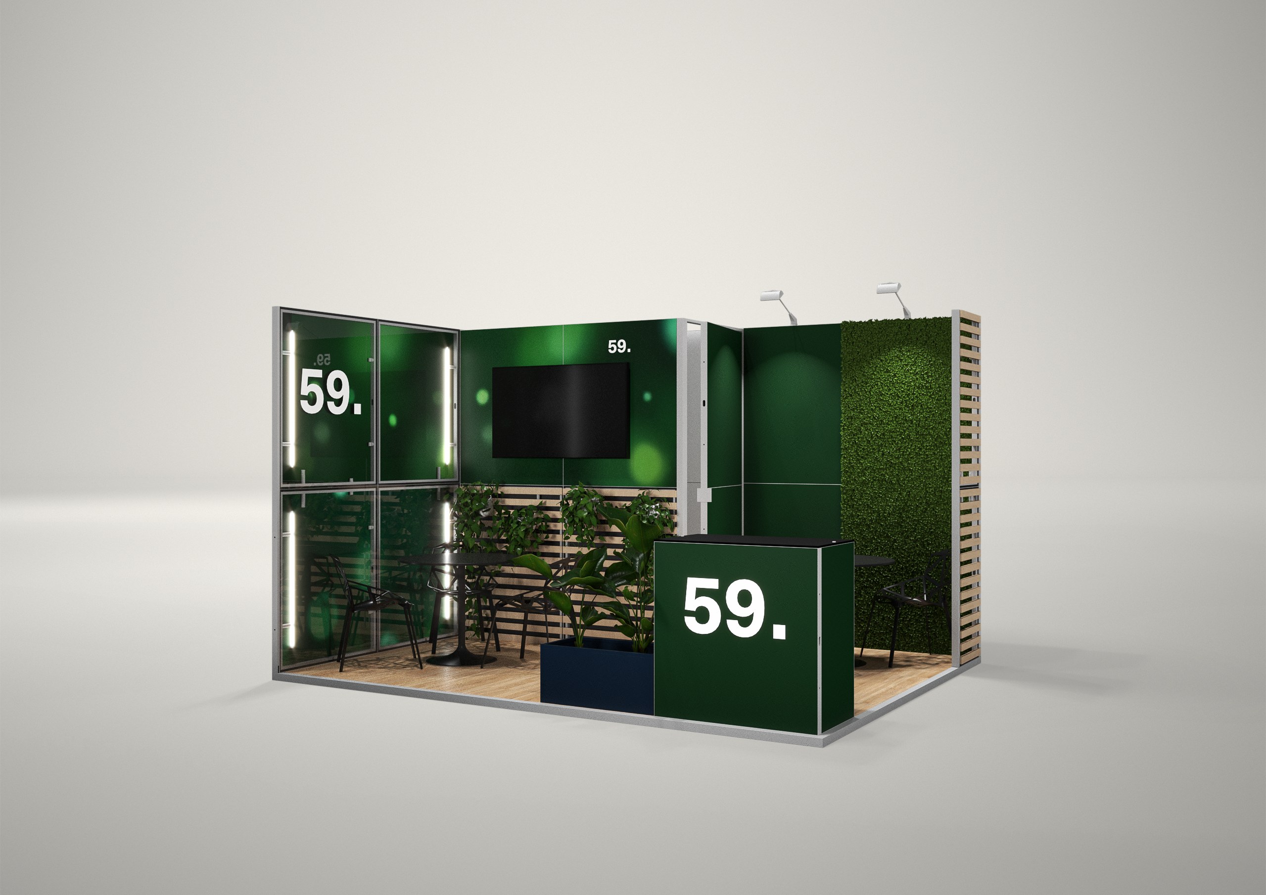 Stoisko targowe narożne 4x3m (12m²) – elegancka zabudowa narożna