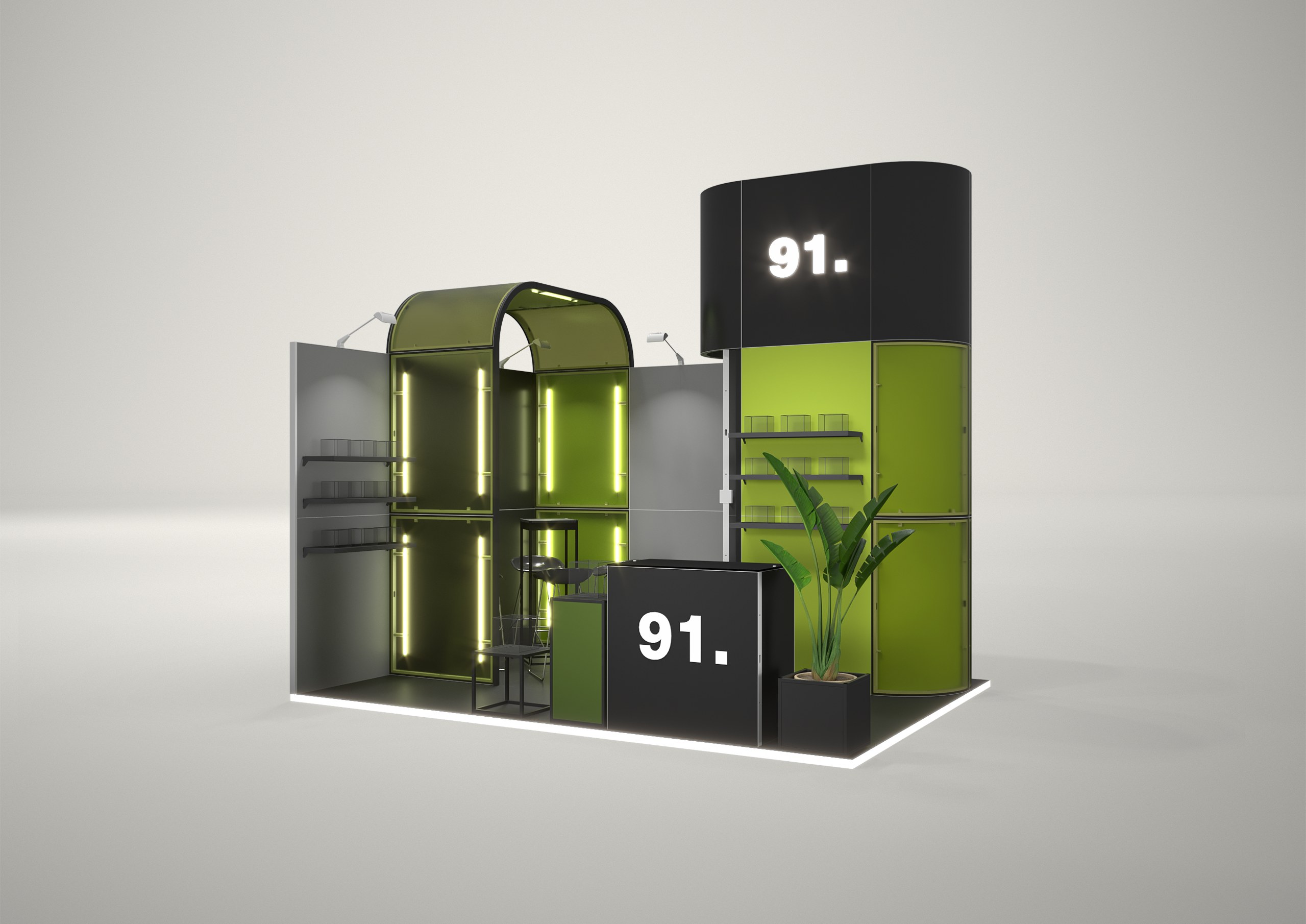 Stoisko targowe narożne 4x3m (12m²) – stoisko narożne z podświetleniem