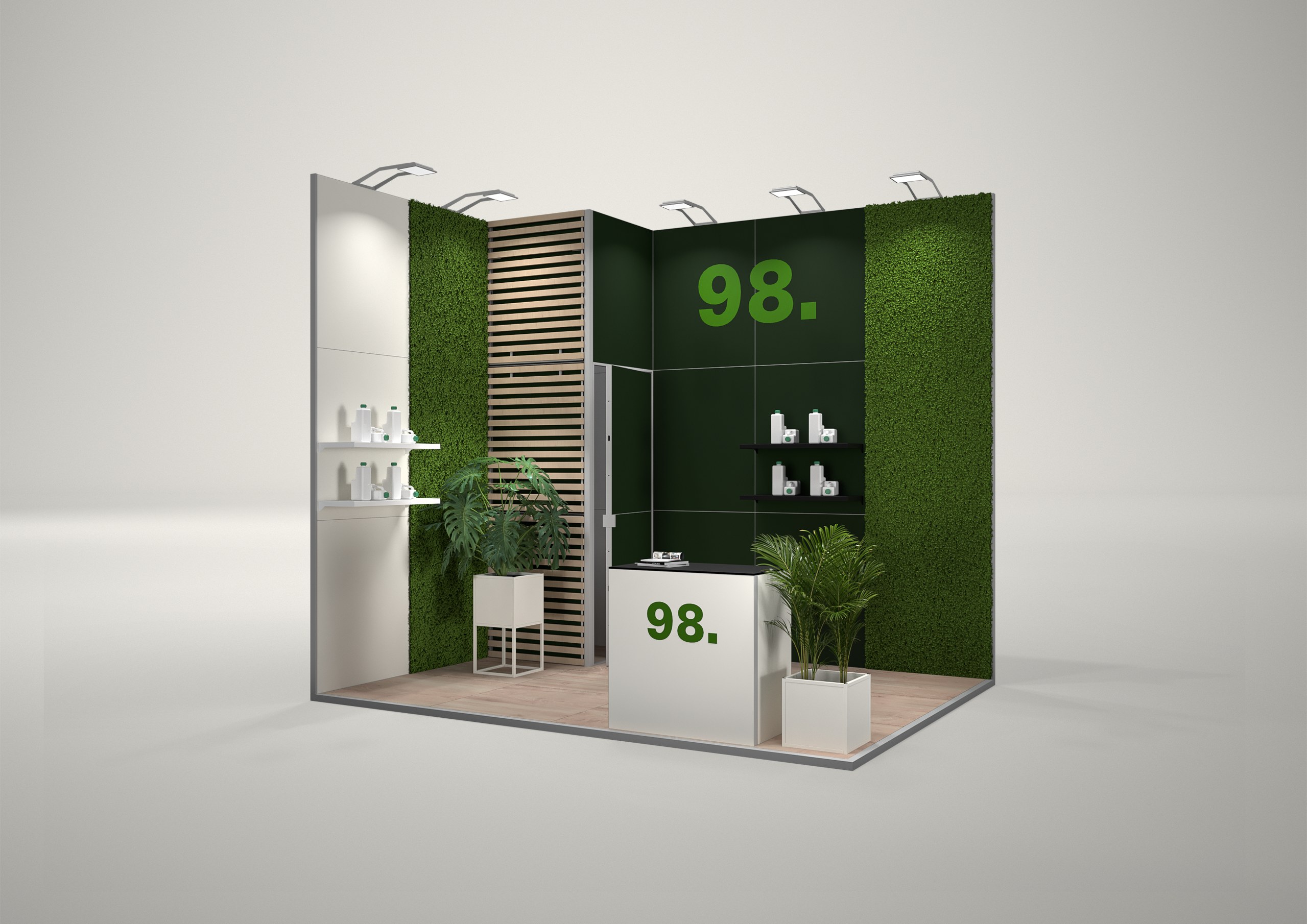 Stoisko targowe narożne 4x3m (12m²) – elegancka zabudowa narożna