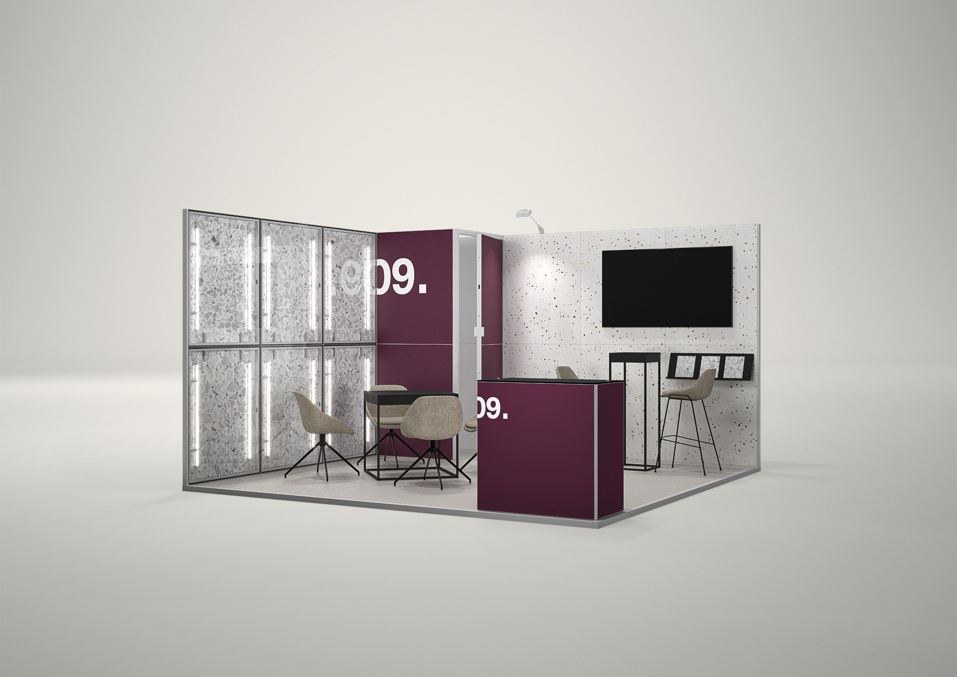 Stoisko targowe narożne 4x4m (16m²) – elegancka zabudowa narożna