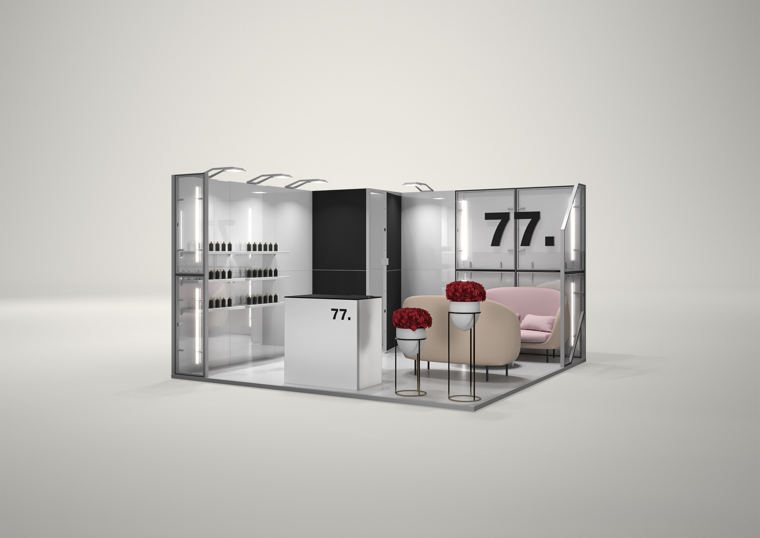 Stoisko targowe narożne 4x4m (16m²) – funkcjonalne stoisko narożne