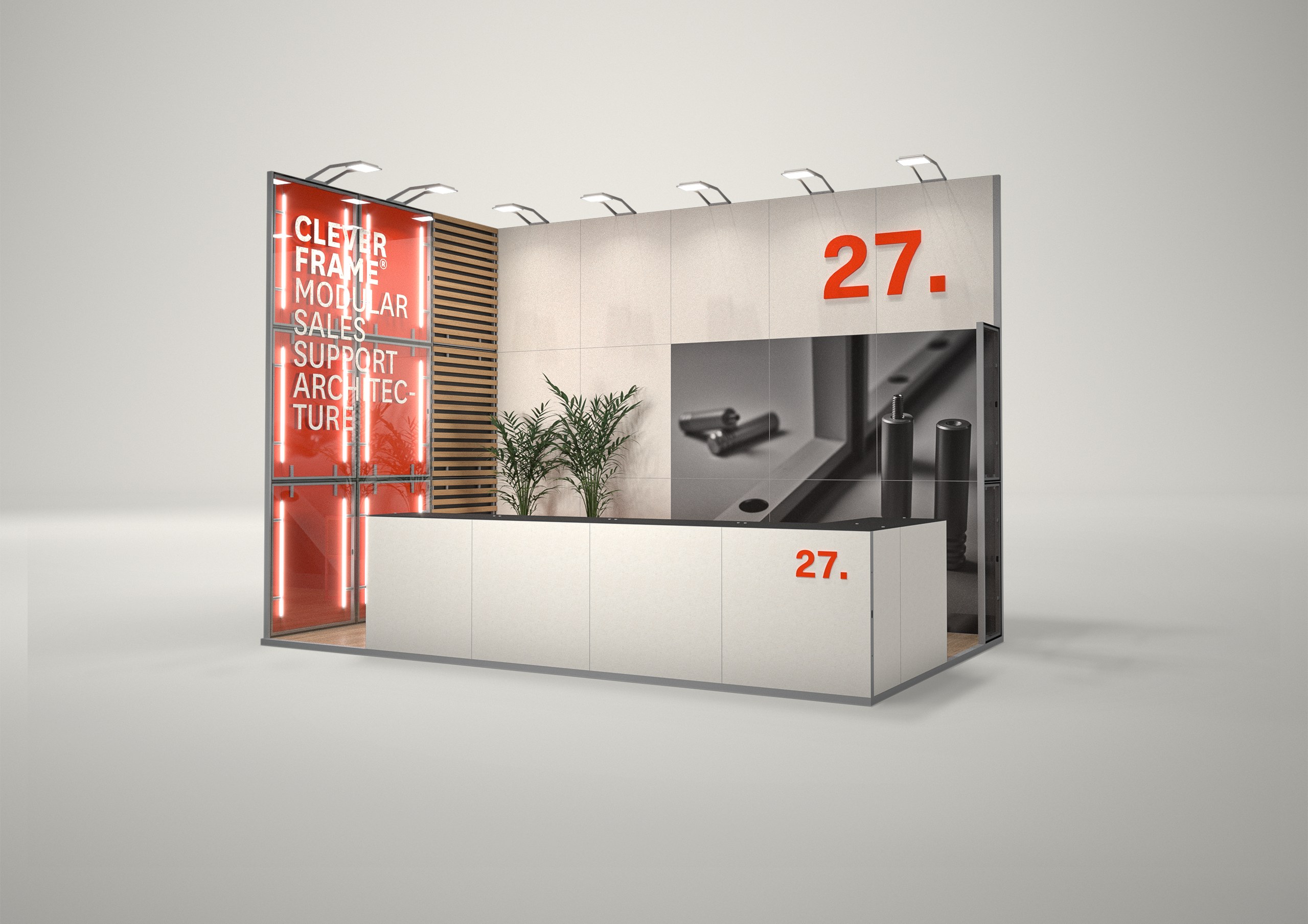 Stoisko targowe narożne 5x3m (15m²) – narożna zabudowa targowa z grafiką