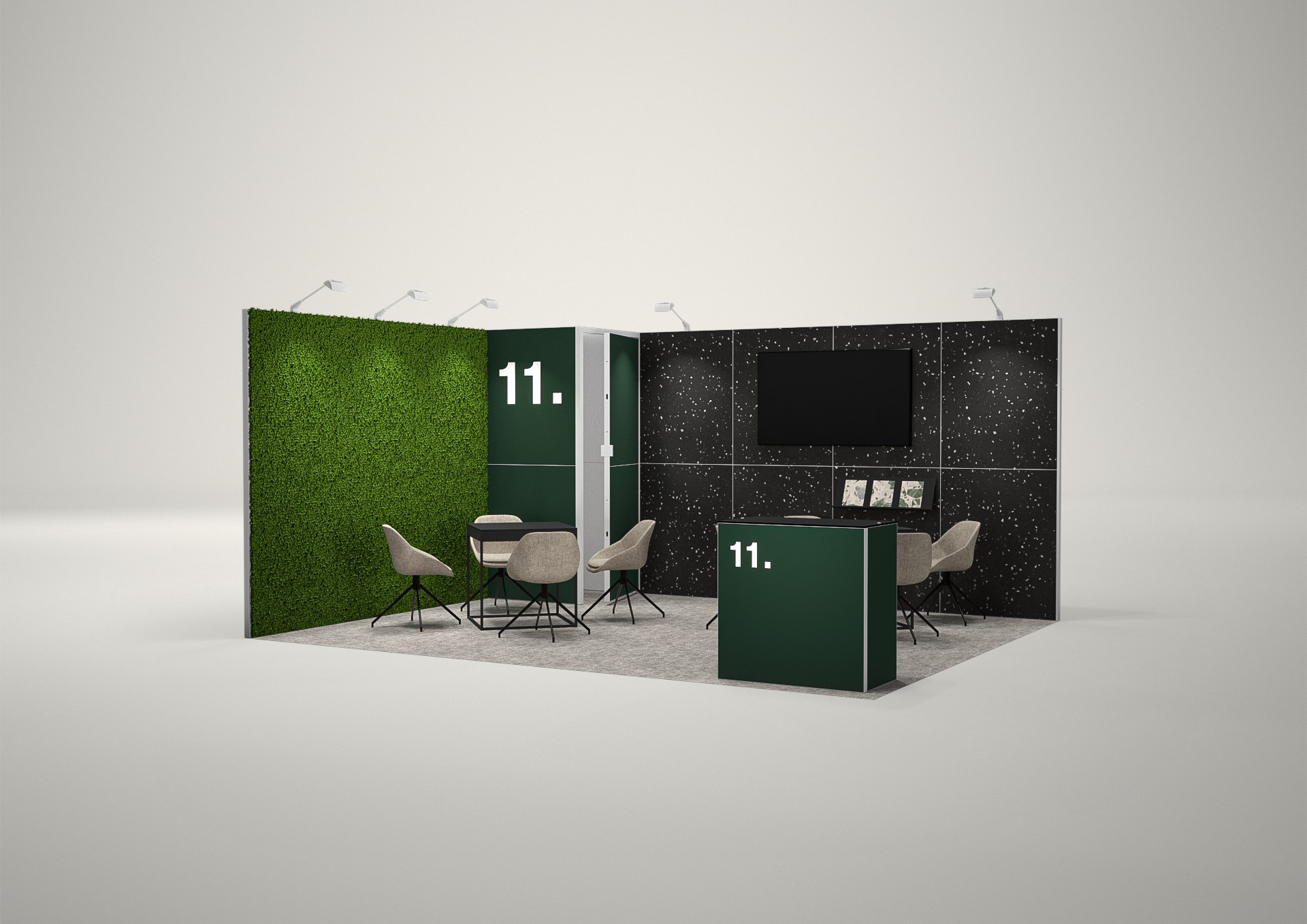 Stoisko targowe narożne 5x4m (20m²) – otwarta zabudowa narożna