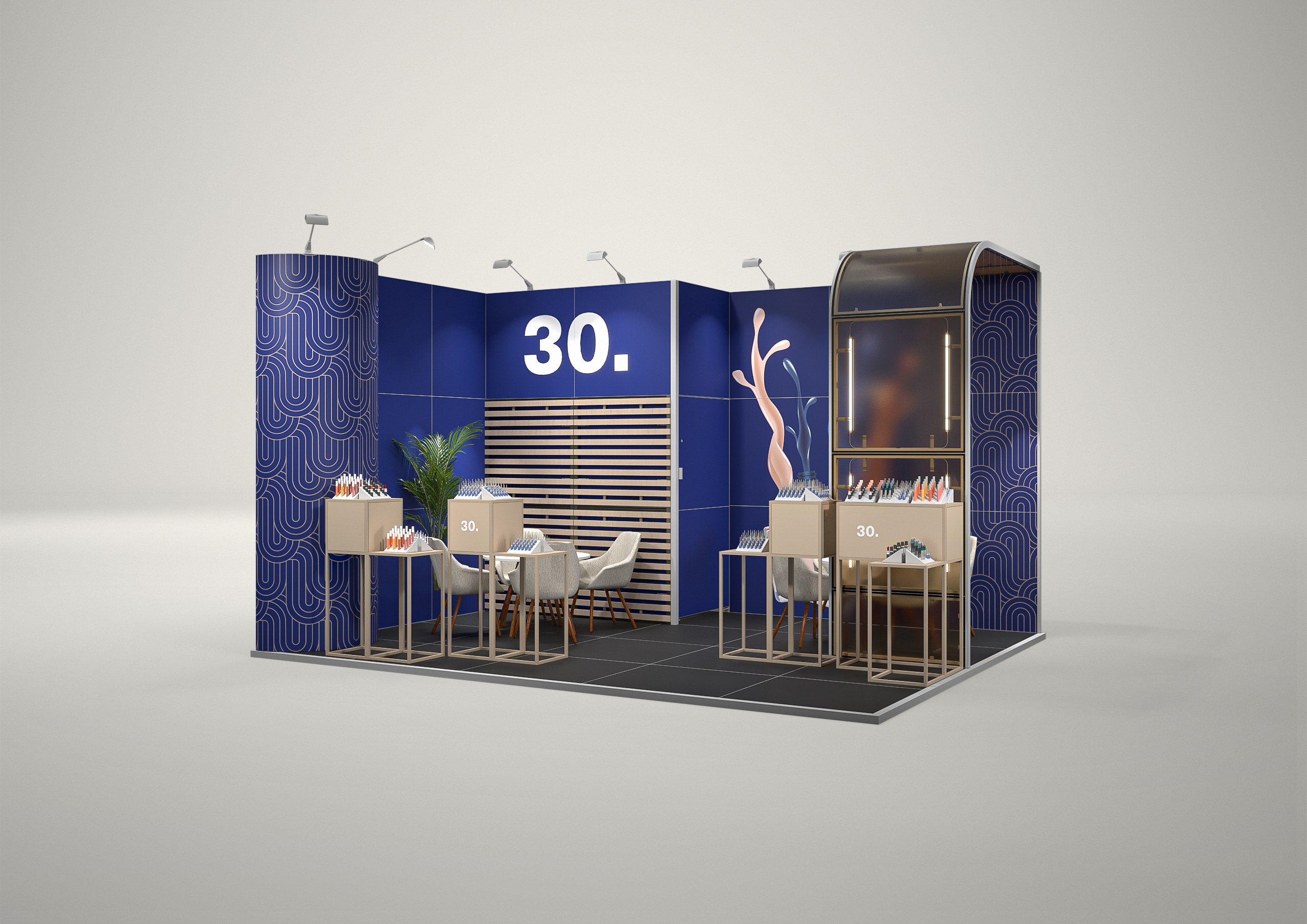 Stoisko targowe narożne 5x4m (20m²) – elegancka zabudowa narożna