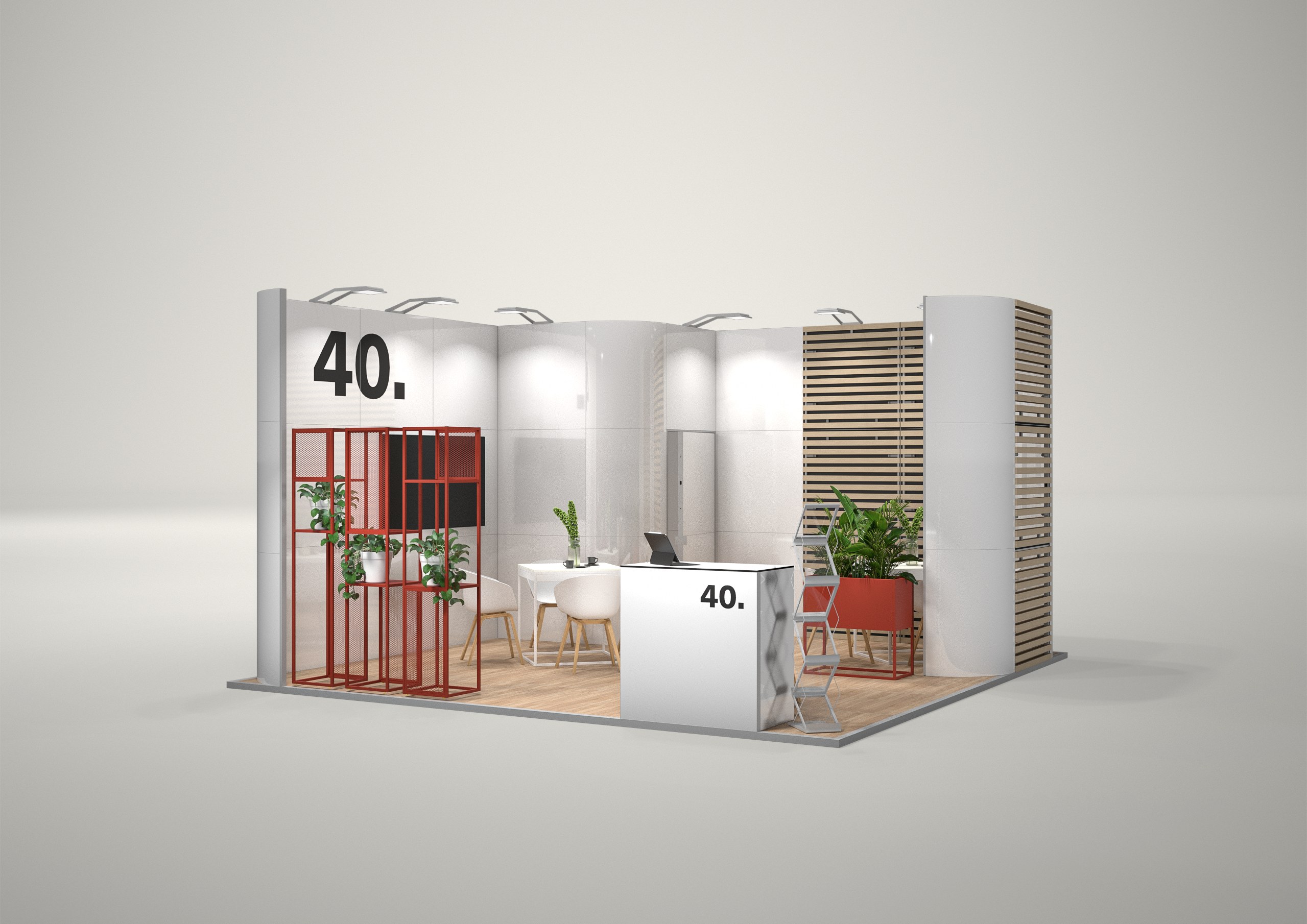 Stoisko targowe narożne 5x5m (25m²) – otwarta zabudowa narożna
