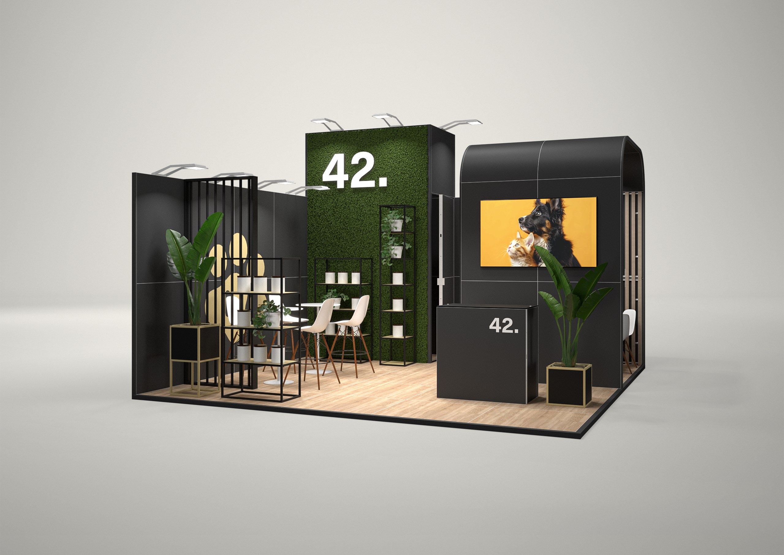 Stoisko targowe narożne 5x5m (25m²) – otwarta zabudowa narożna