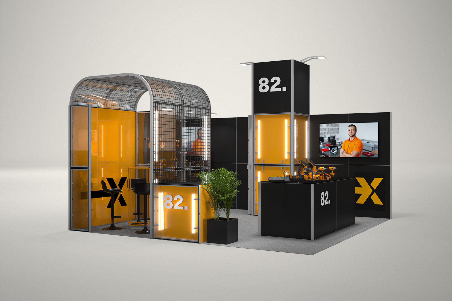 Stoisko targowe narożne 5x5m (25m²) – stoisko narożne z podświetleniem