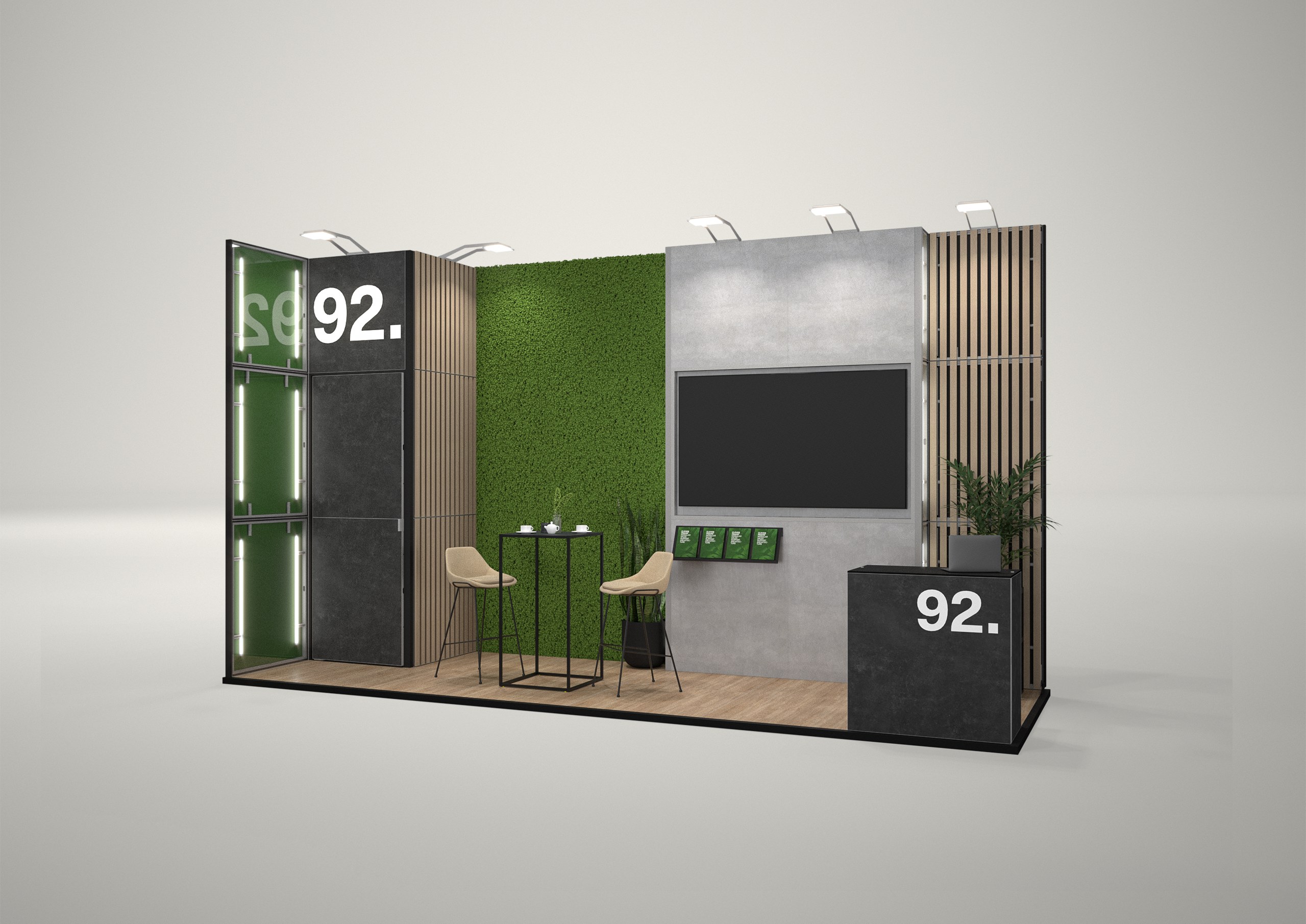Stoisko targowe narożne 6x2m (12m²) – projekt z zabudową narożną