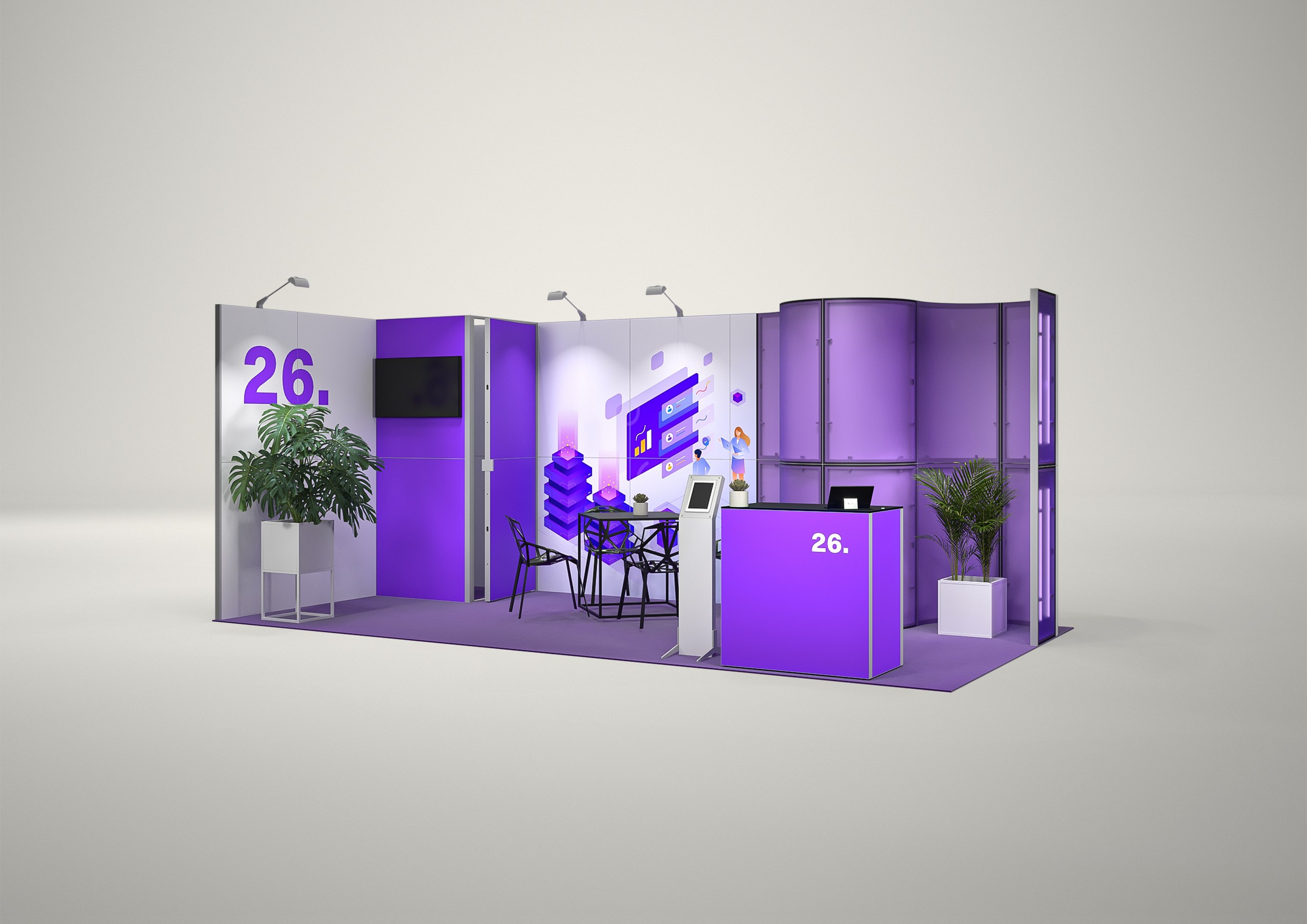Stoisko targowe narożne 6x3m (18m²) – nowoczesna zabudowa narożna