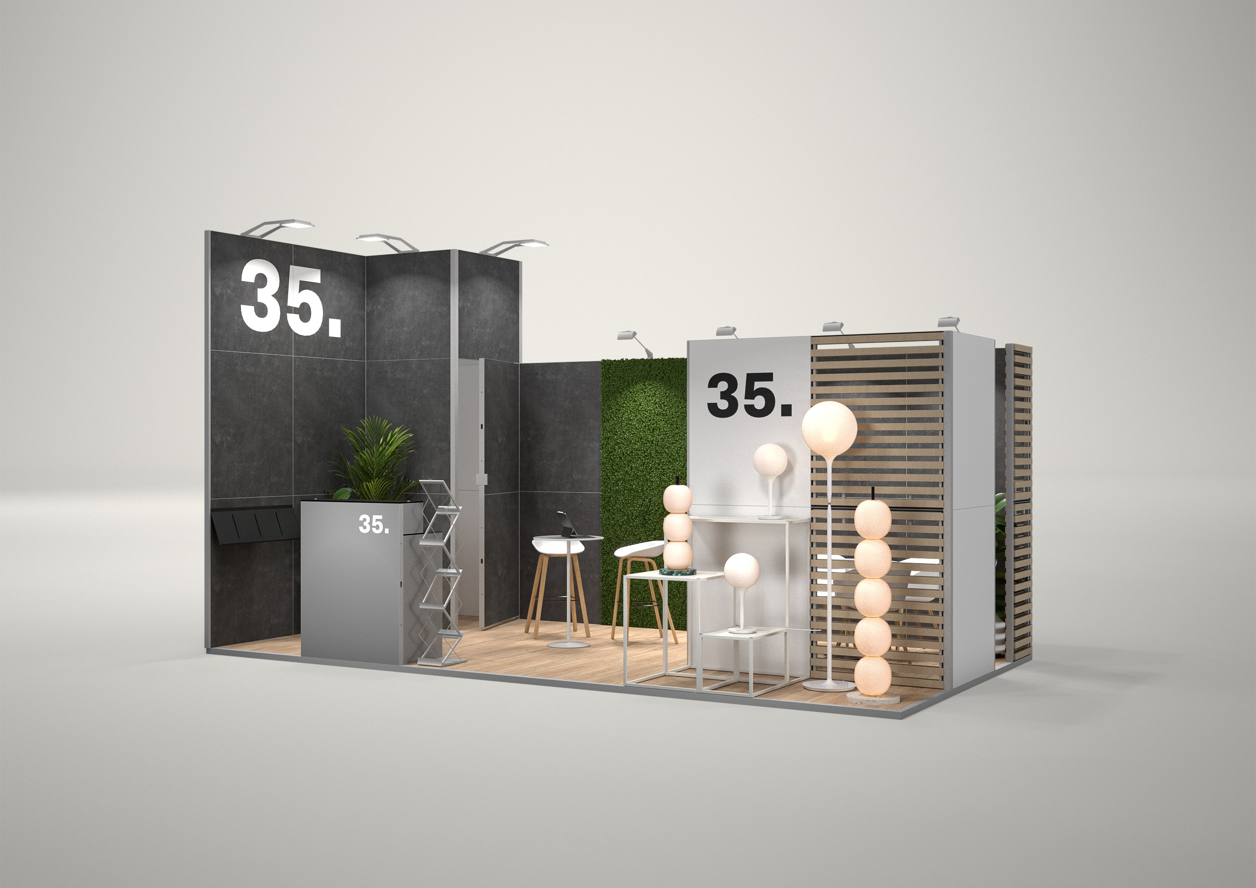 Stoisko targowe narożne 6x3m (18m²) – narożna zabudowa targowa z grafiką