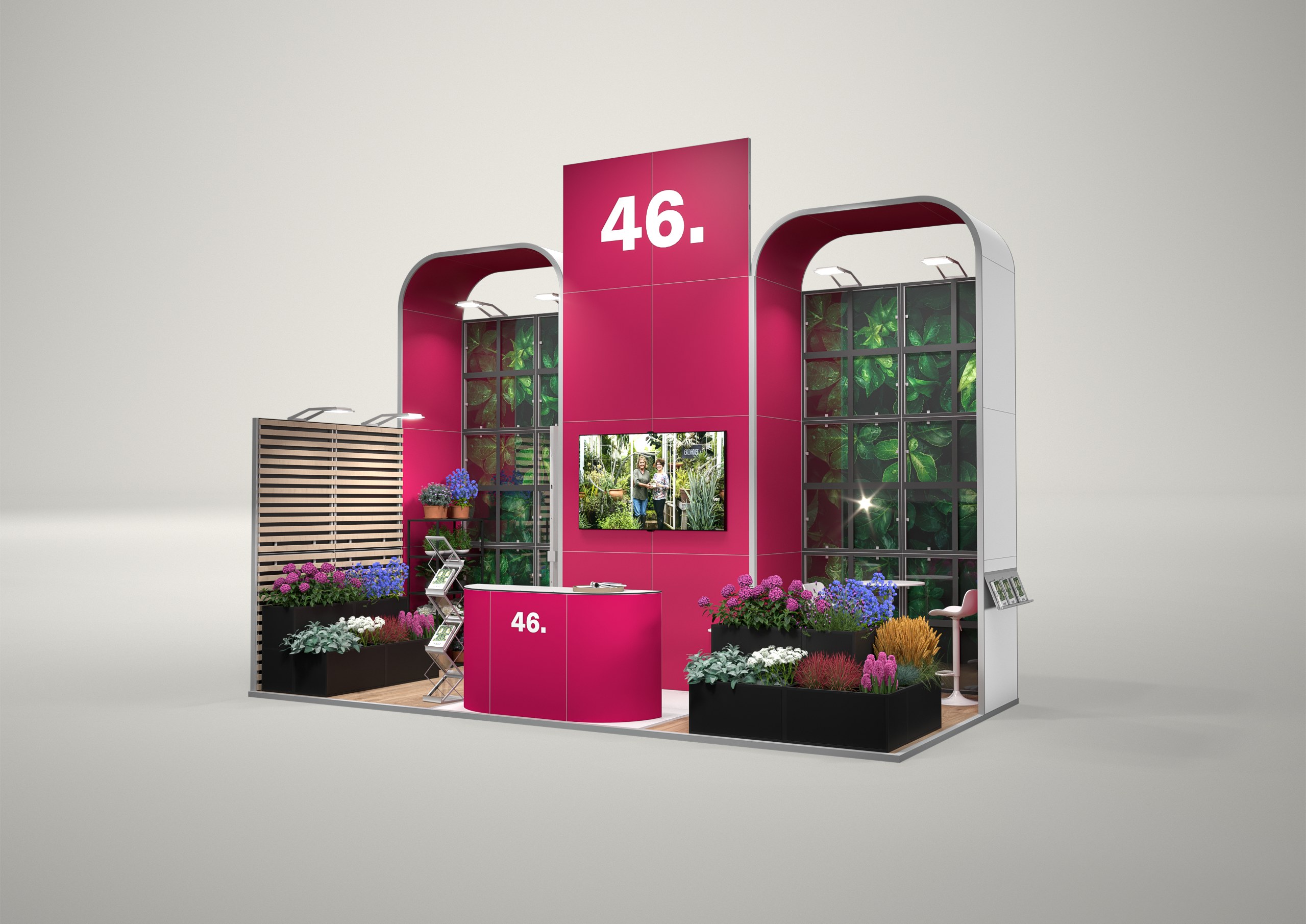 Stoisko targowe narożne 6x3m (18m²) – narożna zabudowa targowa z grafiką