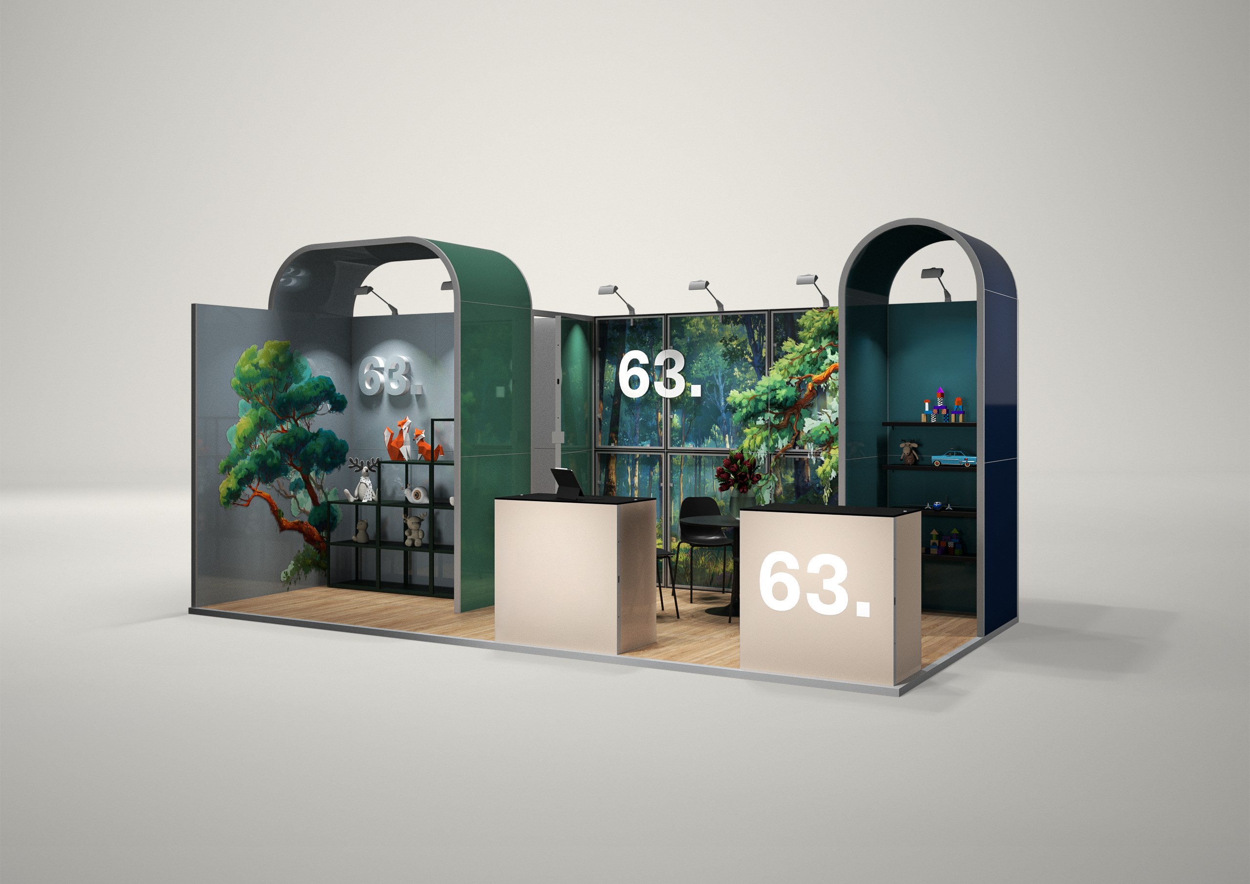 Stoisko targowe narożne 6x3m (18m²) – stoisko narożne z podświetleniem