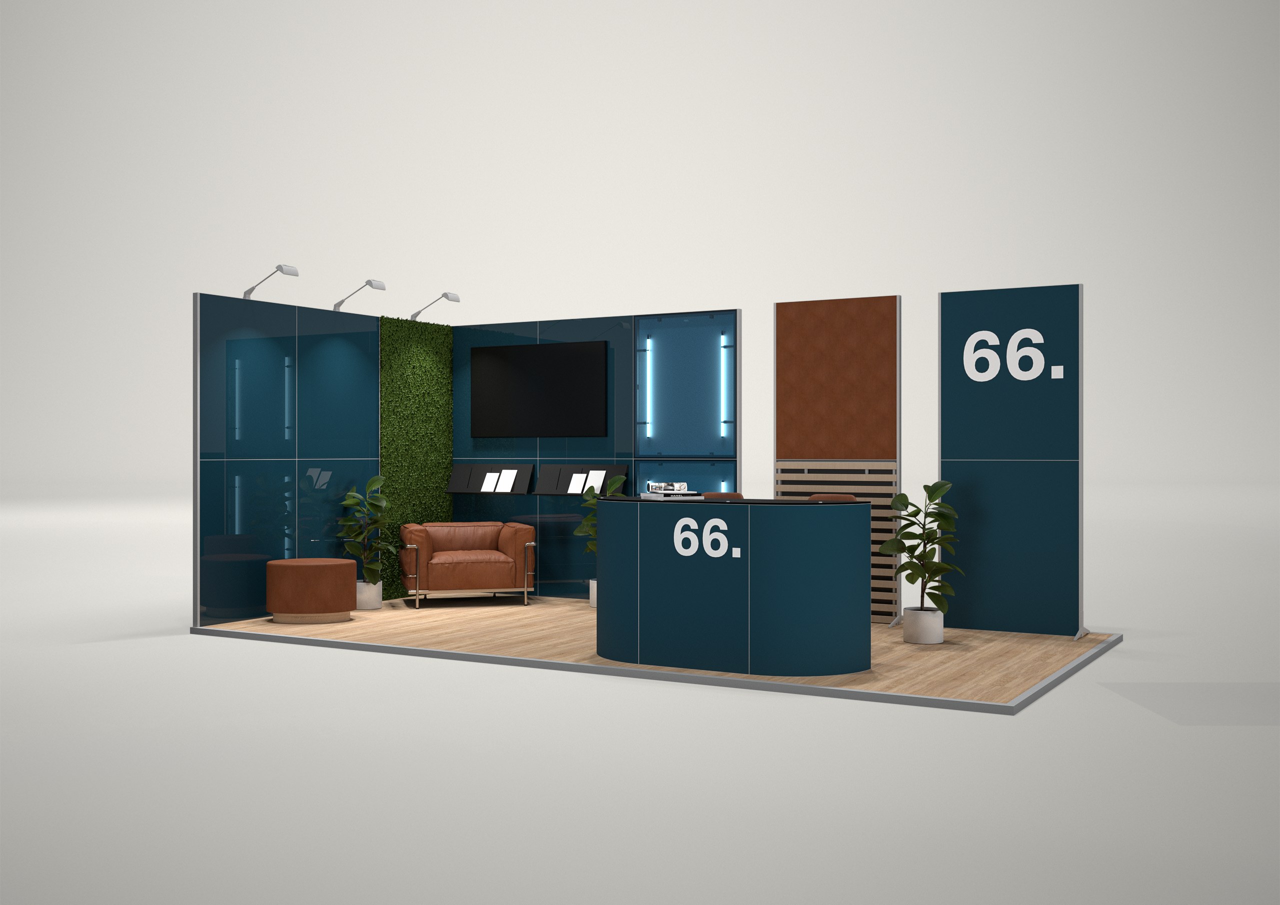 Stoisko targowe narożne 6x3m (18m²) – kompaktowy projekt narożny