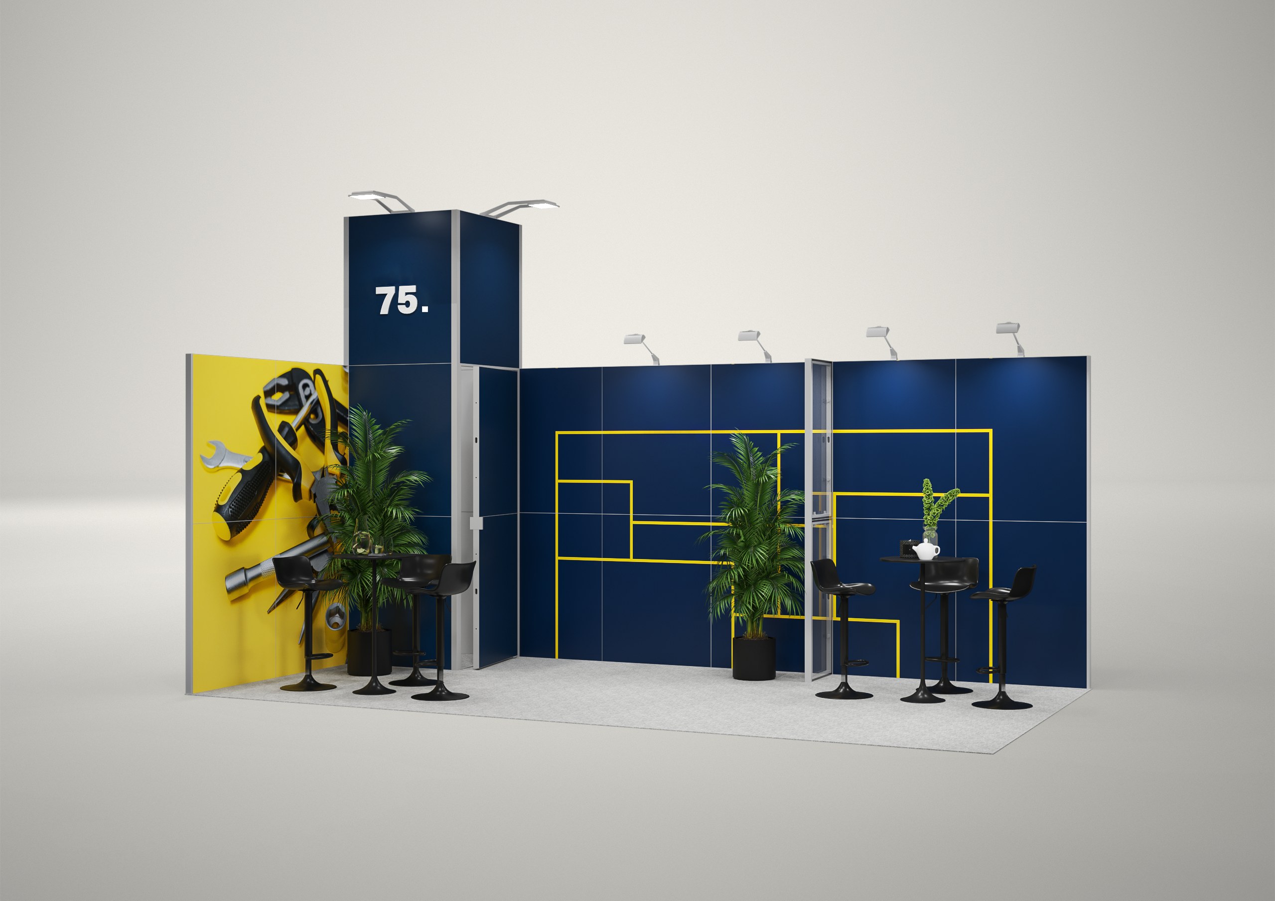 Stoisko targowe narożne 6x3m (18m²) – nowoczesna zabudowa narożna