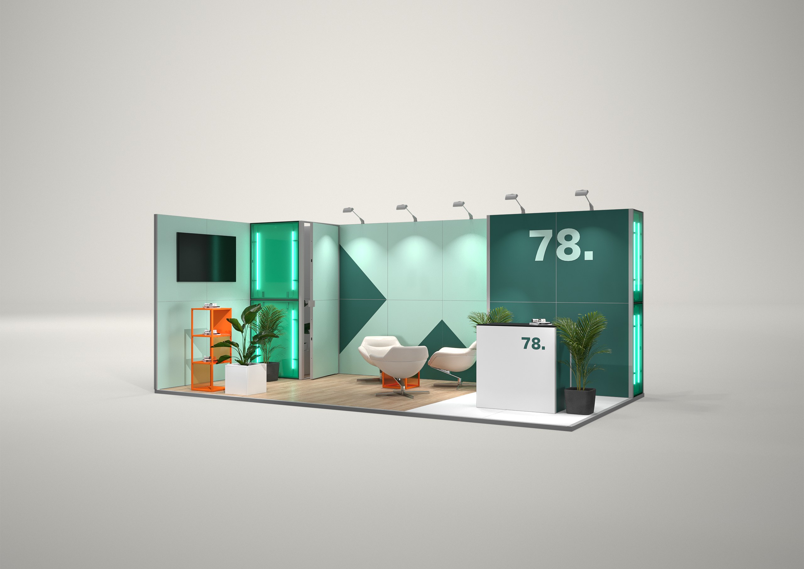 Stoisko targowe narożne 6x3m (18m²) – elegancka zabudowa narożna