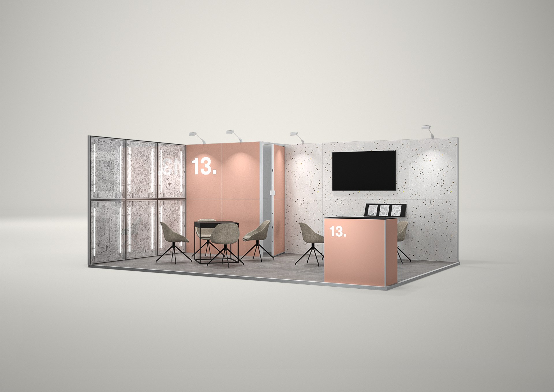 Stoisko targowe narożne 6x4m (24m²) – stoisko narożne z podświetleniem