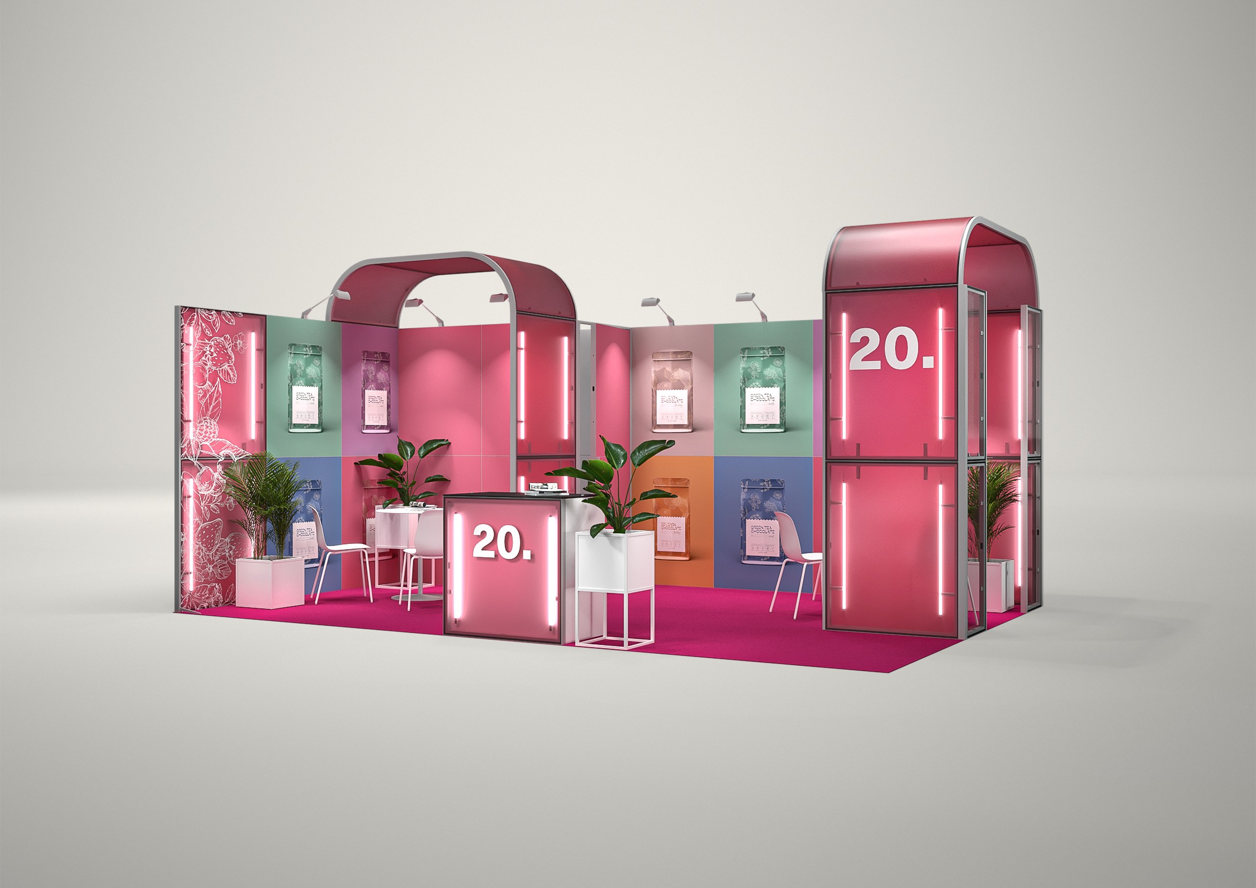 Stoisko targowe narożne 6x4m (24m²) – elegancka zabudowa narożna