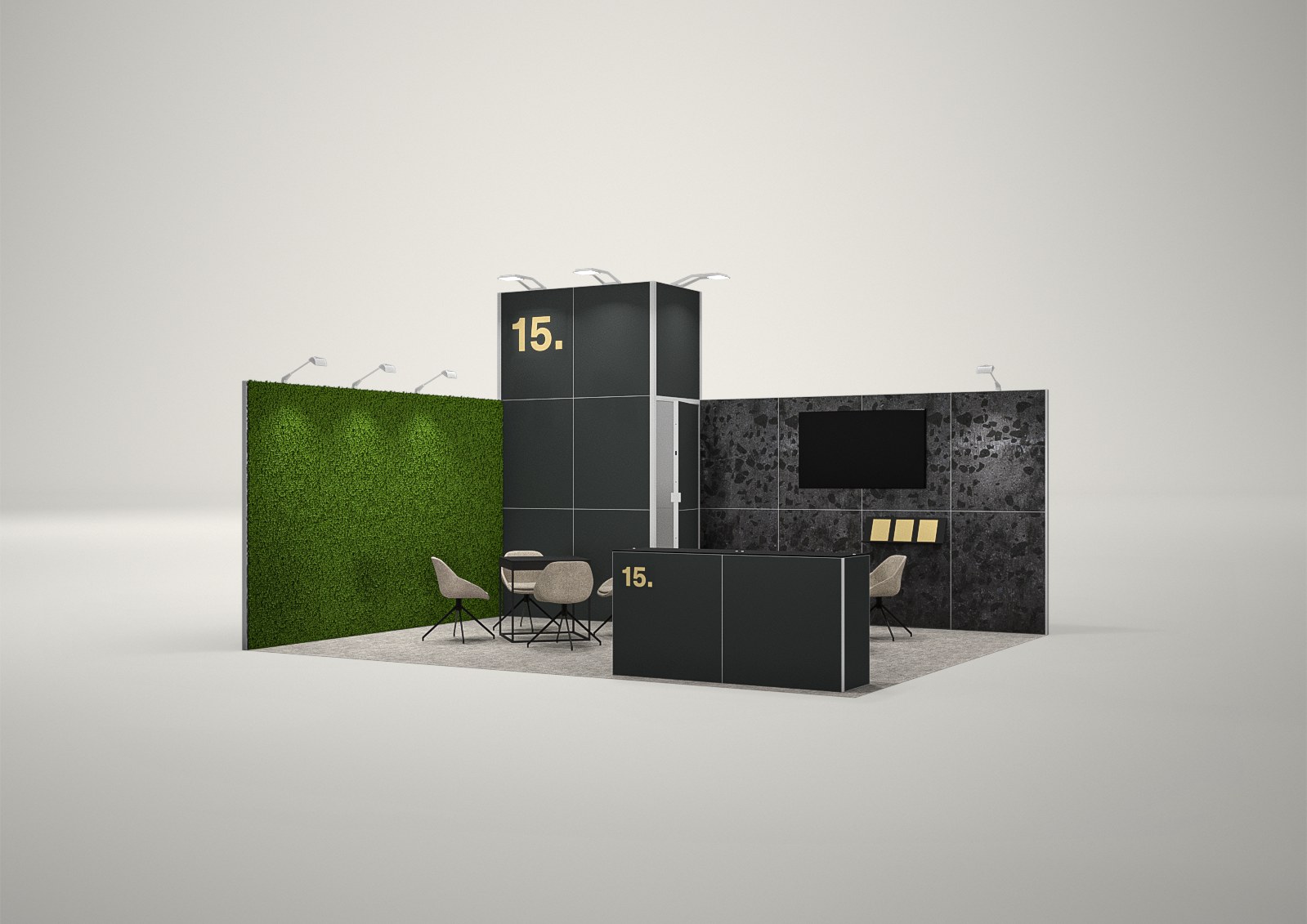 Stoisko targowe narożne 6x5m (30m²) – kompaktowy projekt narożny