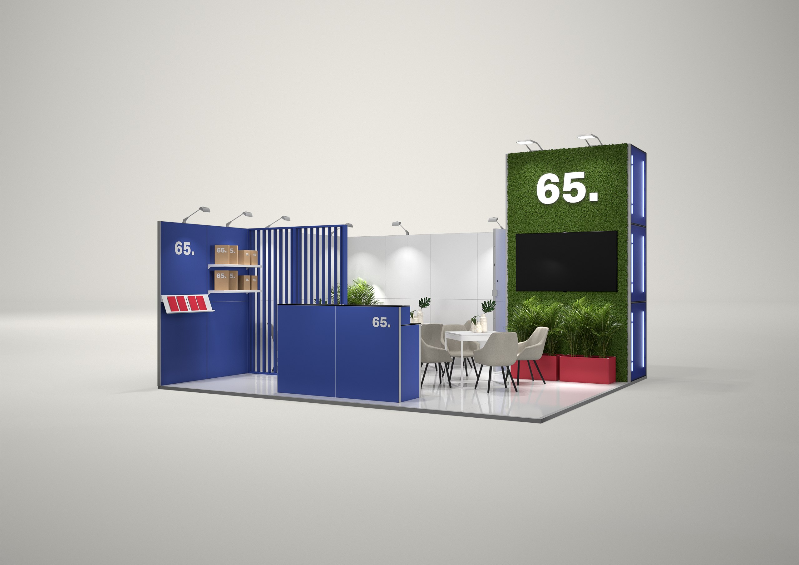 Stoisko targowe narożne 6x5m (30m²) – kompaktowy projekt narożny