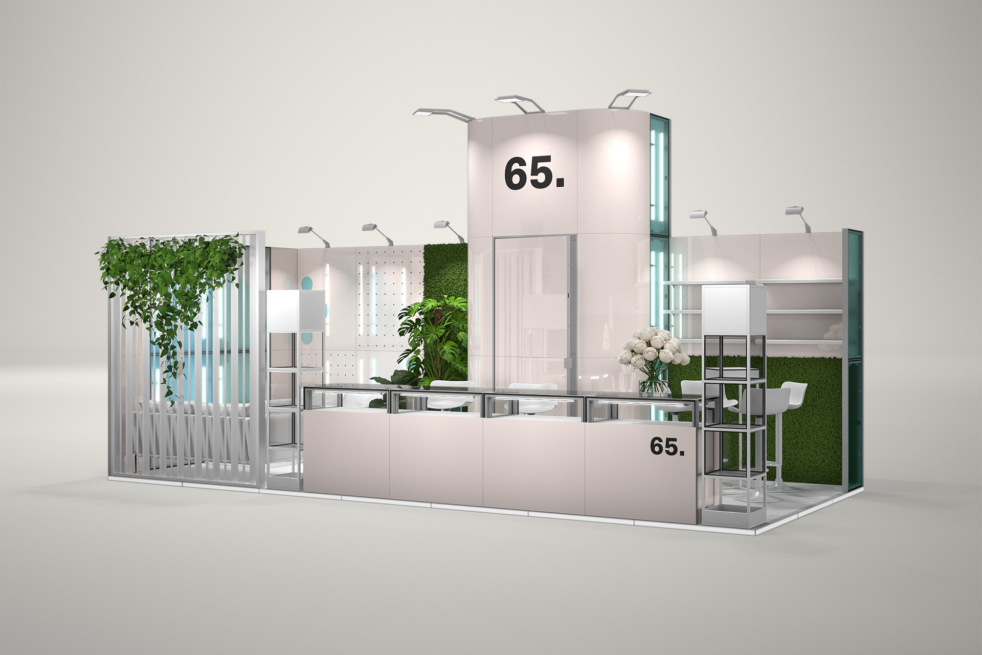 Stoisko targowe narożne 7x3m (21m²) – narożna zabudowa targowa z grafiką