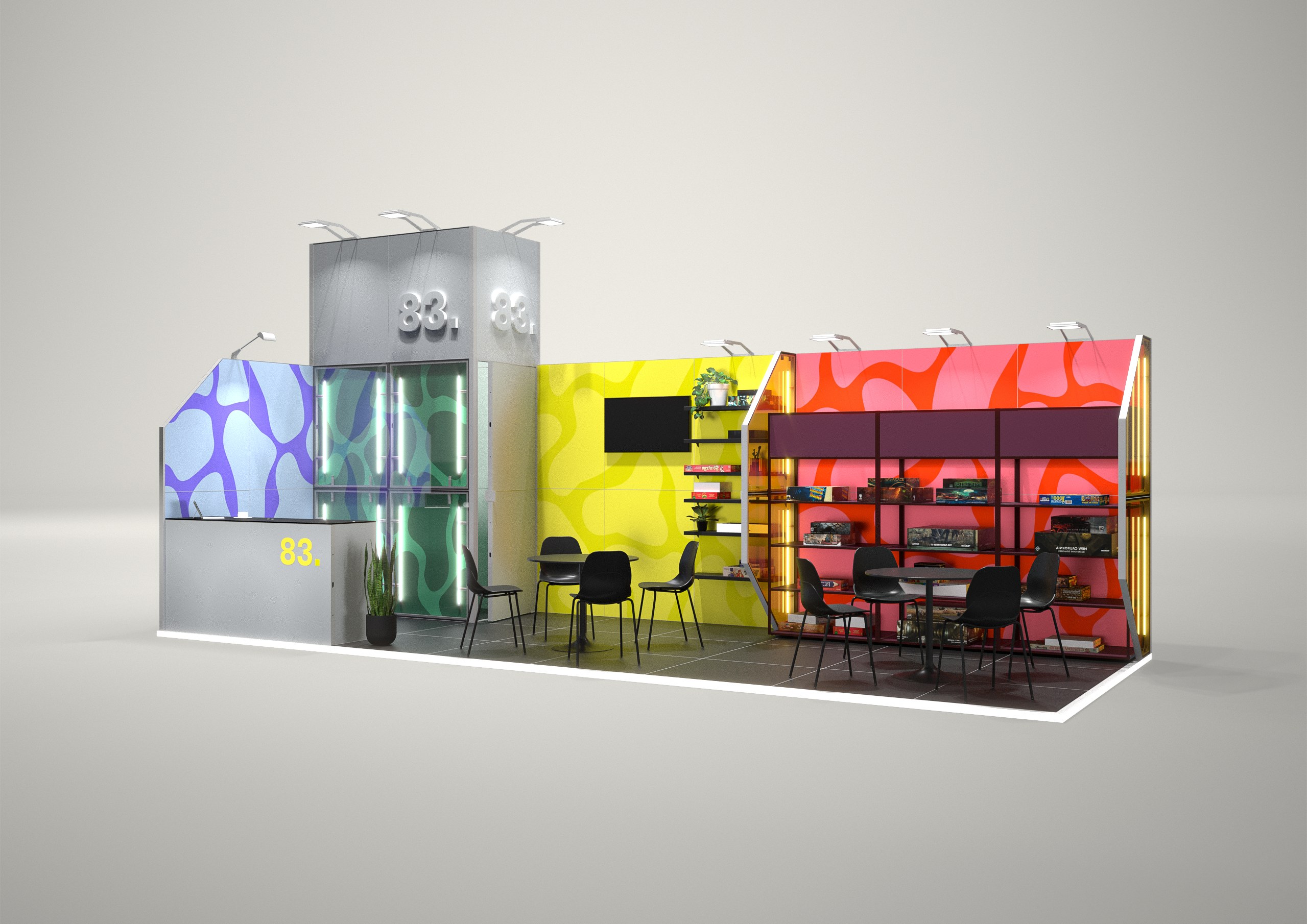 Stoisko targowe narożne 8x3m (24m²) – stoisko narożne z podświetleniem
