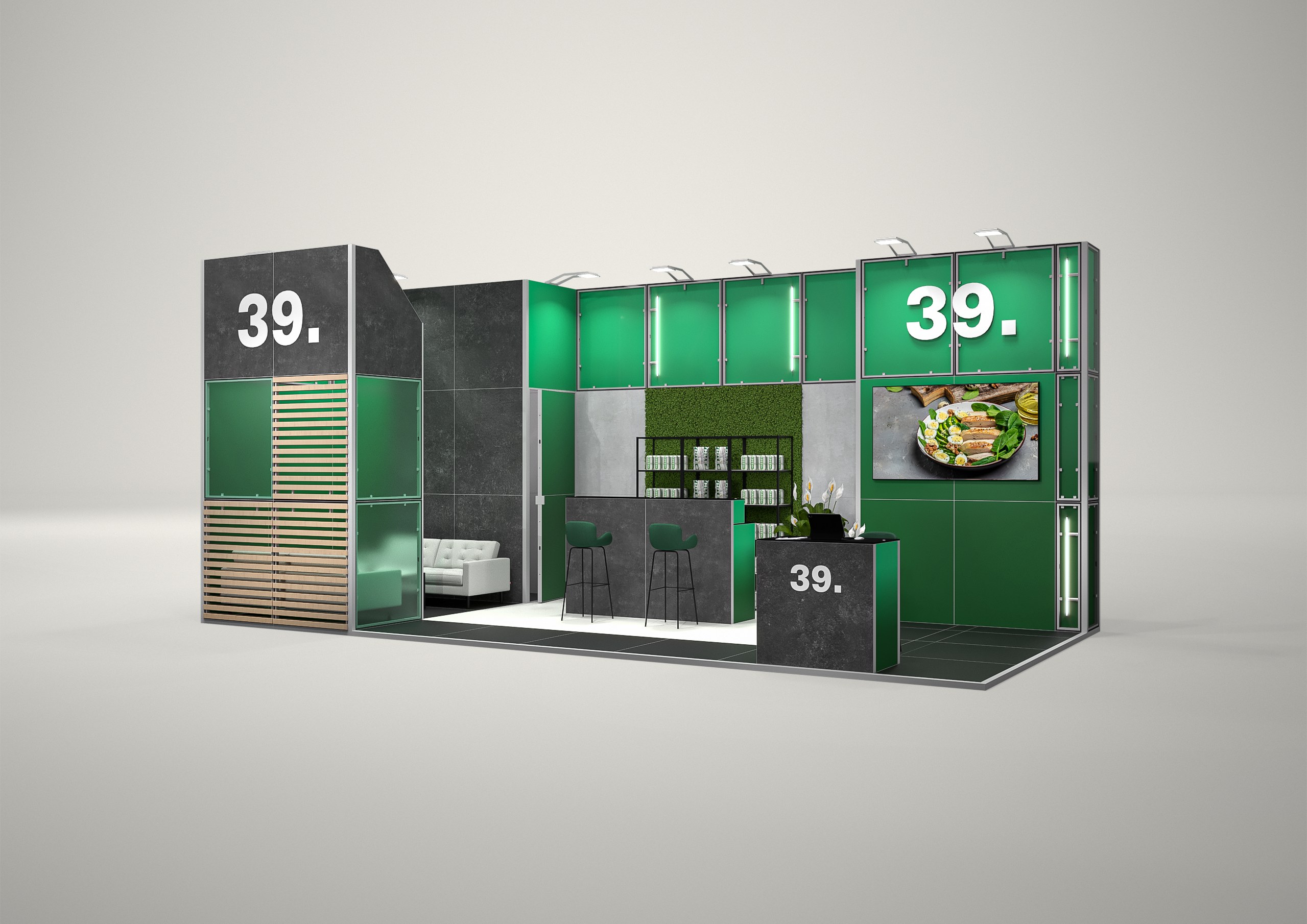 Stoisko targowe narożne 8x4m (32m²) – funkcjonalne stoisko narożne