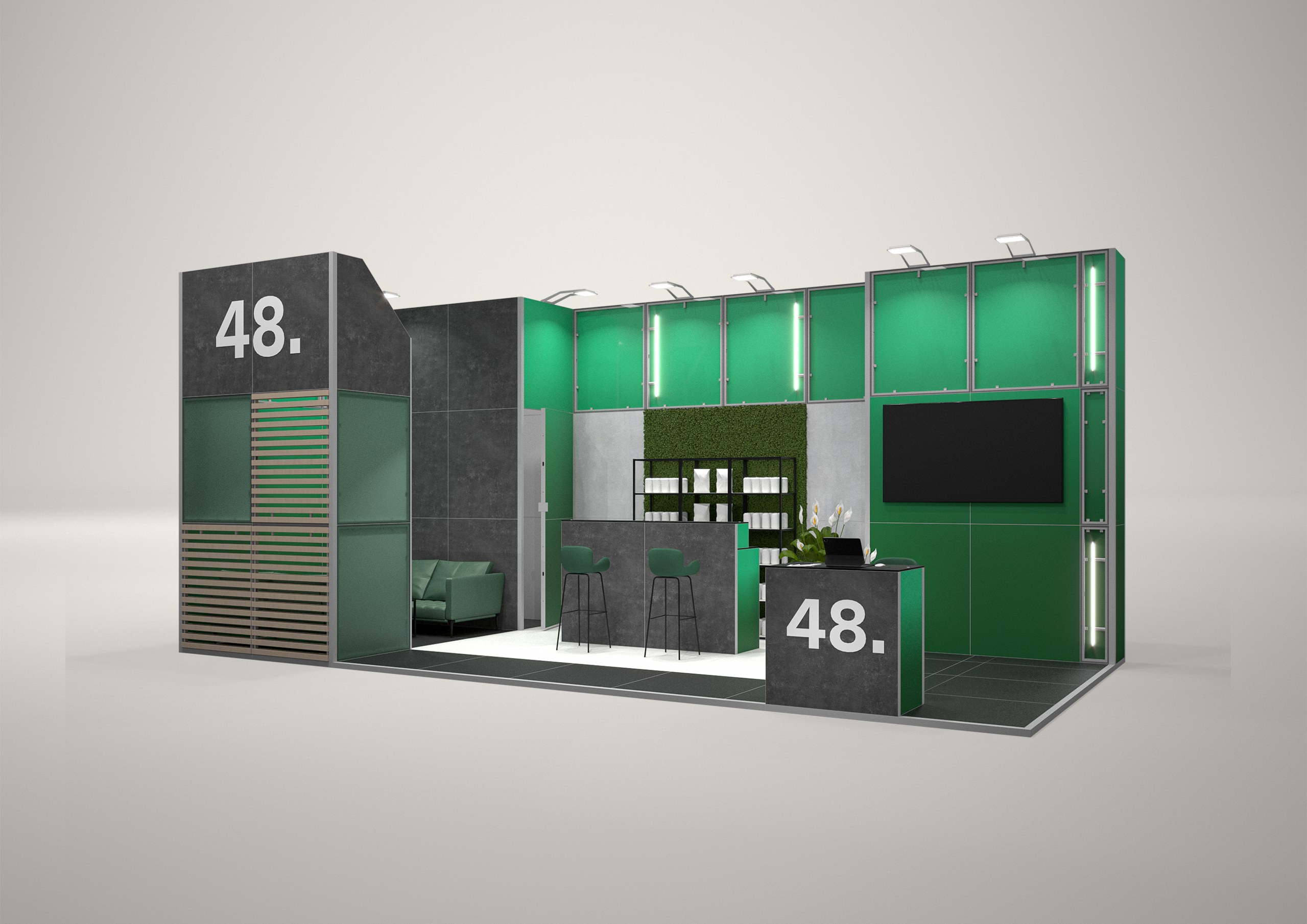 Stoisko targowe narożne 8x4m (32m²) – funkcjonalne stoisko narożne