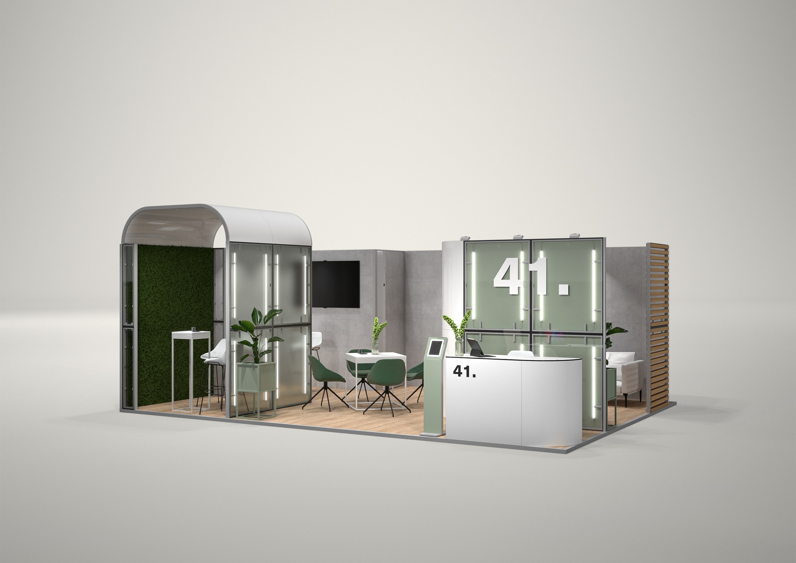 Stoisko targowe narożne 8x5m (40m²) – stoisko narożne z podświetleniem