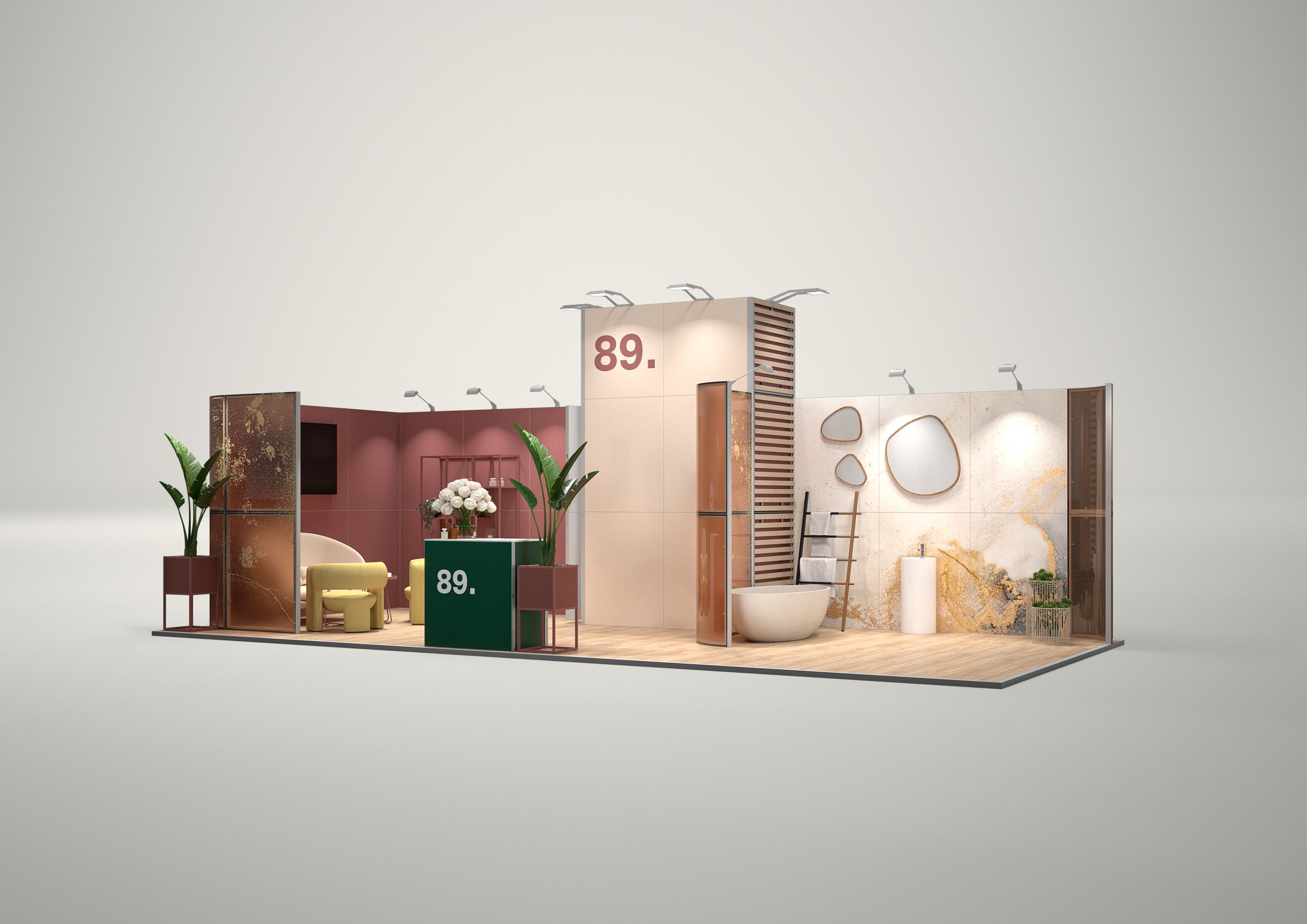 Stoisko targowe narożne 9x4m (36m²) – elegancka zabudowa narożna