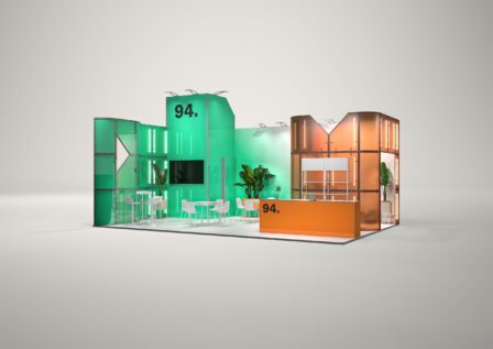 Stoisko targowe narożne 9x6m (54m²) – stoisko narożne z podświetleniem
