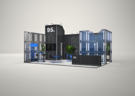 Stoisko targowe narożne 9x6m (54m²) – projekt z zabudową narożną