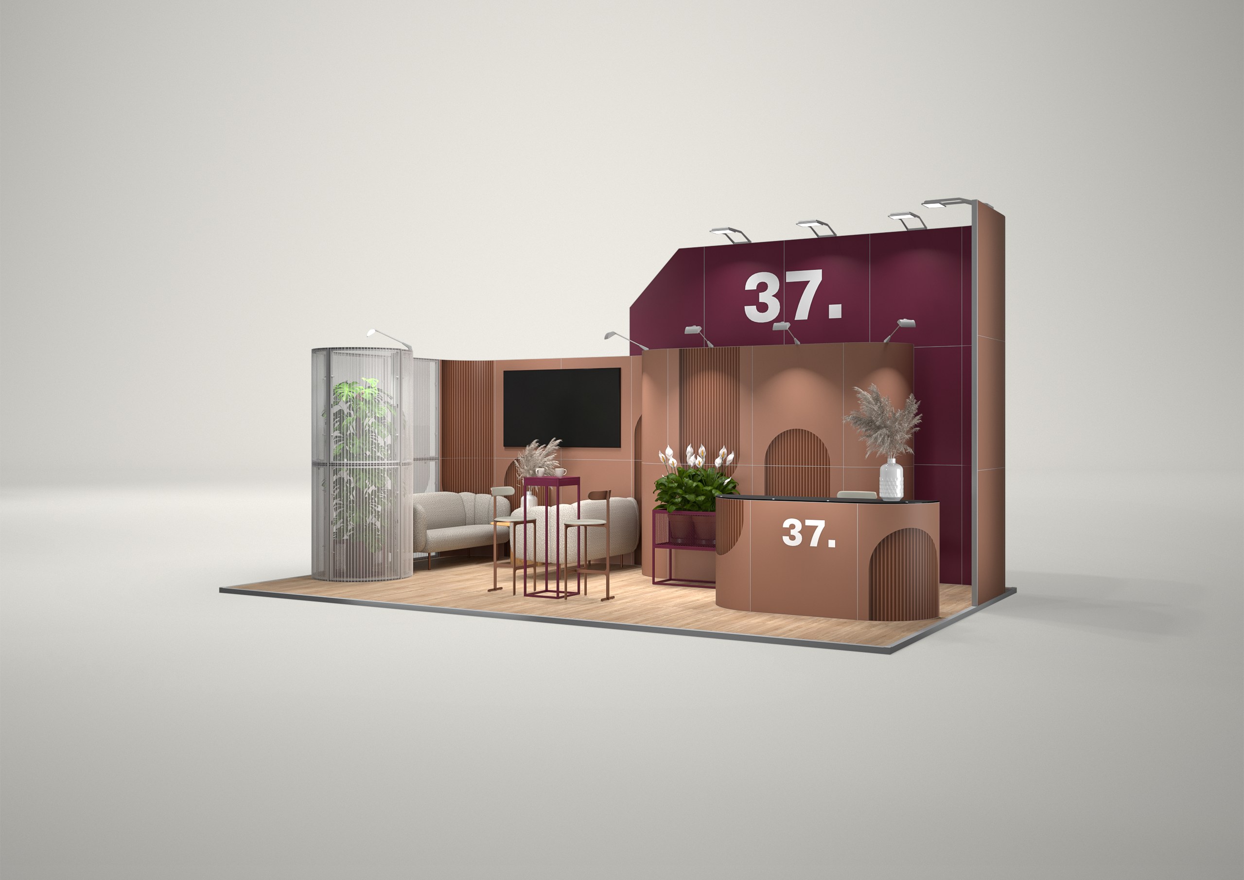 Stoisko targowe półwyspowe 7x4m (28m²) – funkcjonalna zabudowa półwyspowa