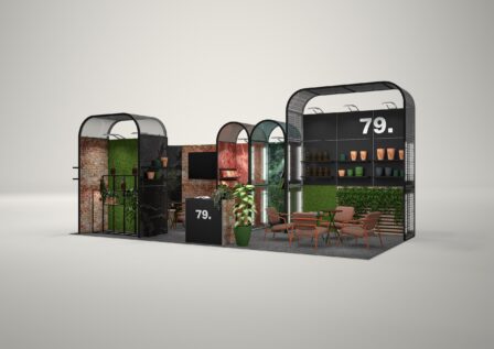 Stoisko targowe półwyspowe 8x4m (32m²) – funkcjonalna zabudowa półwyspowa